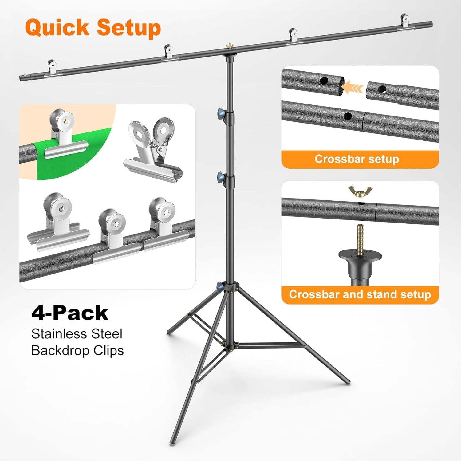Zenith Portable T-Shape Backdrop Stand Kit – 5×6.7ft Adjustable & Lightweight