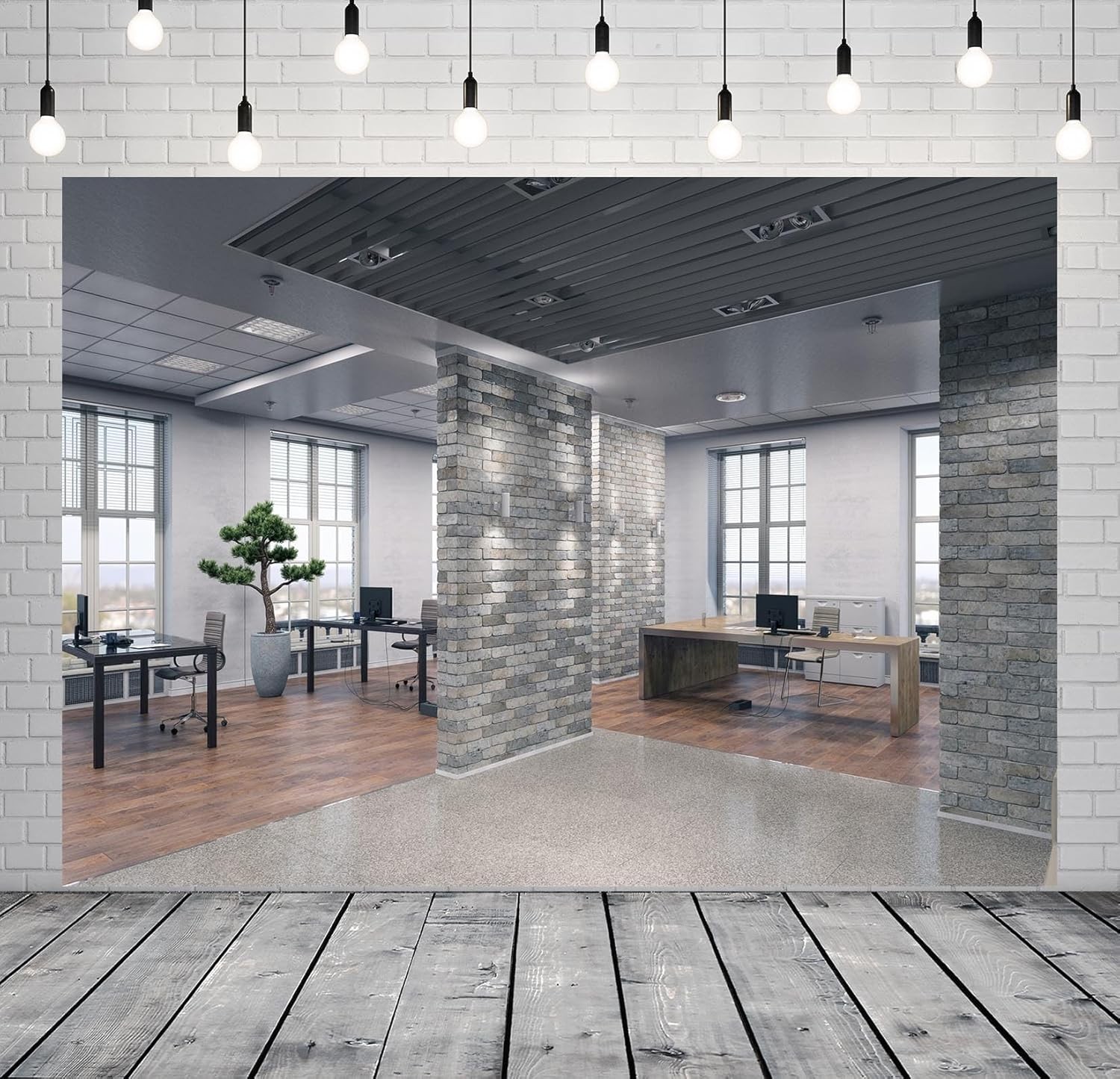 7x5ft Fabric Modern Office Backdrop for Video Conference – Elegant Business Inte