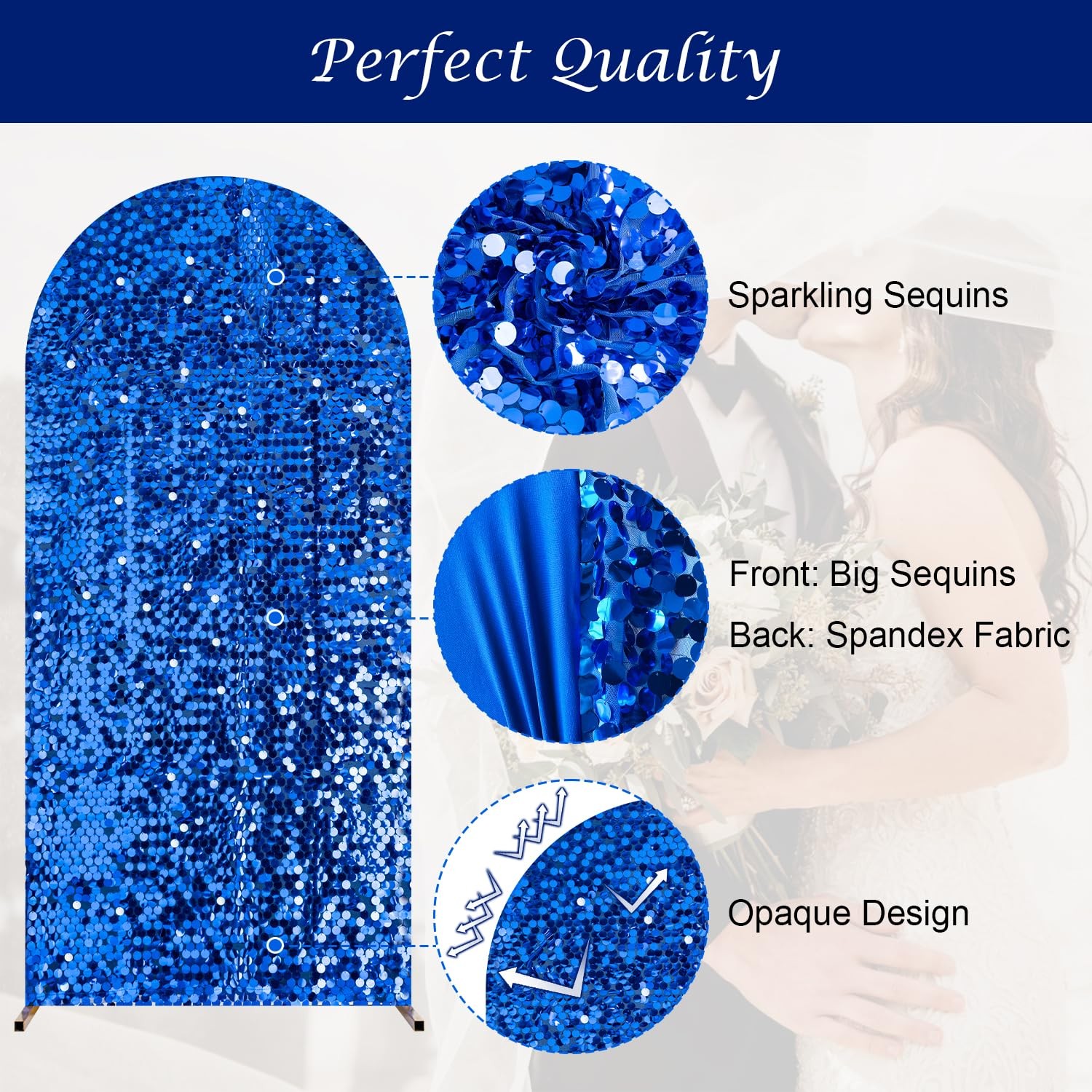 7.2 FT Bling Arch Backdrop Cover, Royal Blue Sequin Wedding Arch Stand Cover,…
