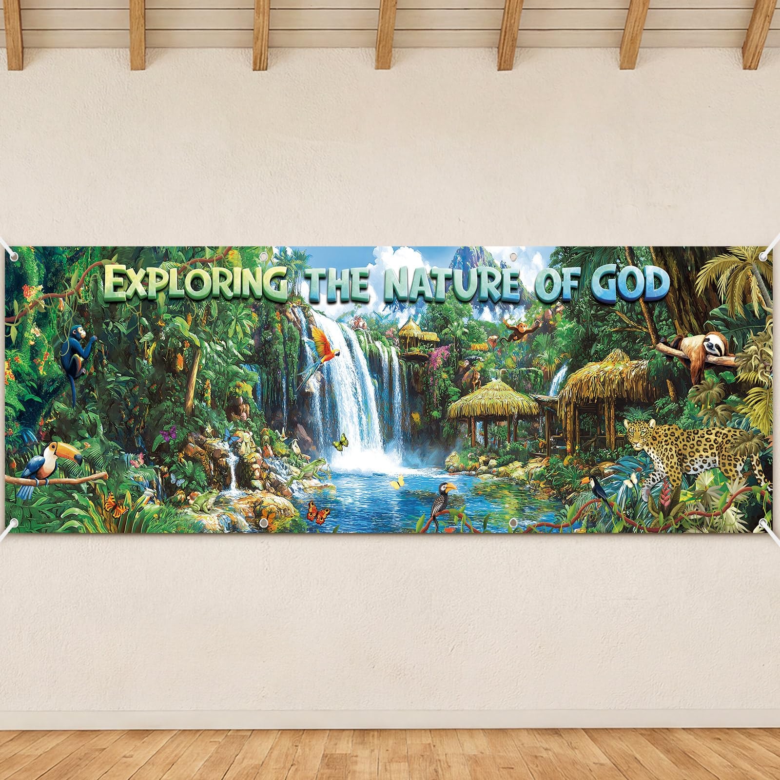 18×6 ft VBS 2026 Bible Rainforest Waterfalls Background Vacation Bible School…