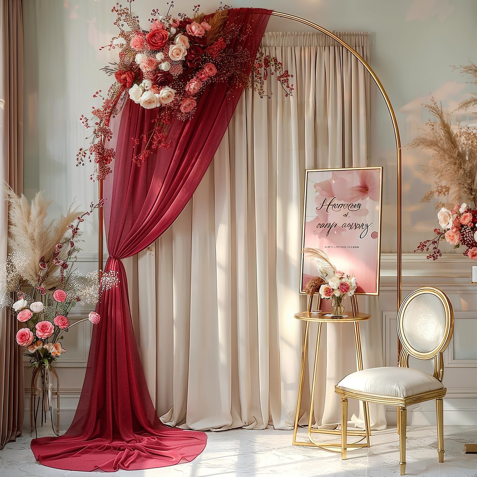 Burgundy Red Sheer Backdrop Chiffon Wedding Arch Draping Fabric 1 Panel