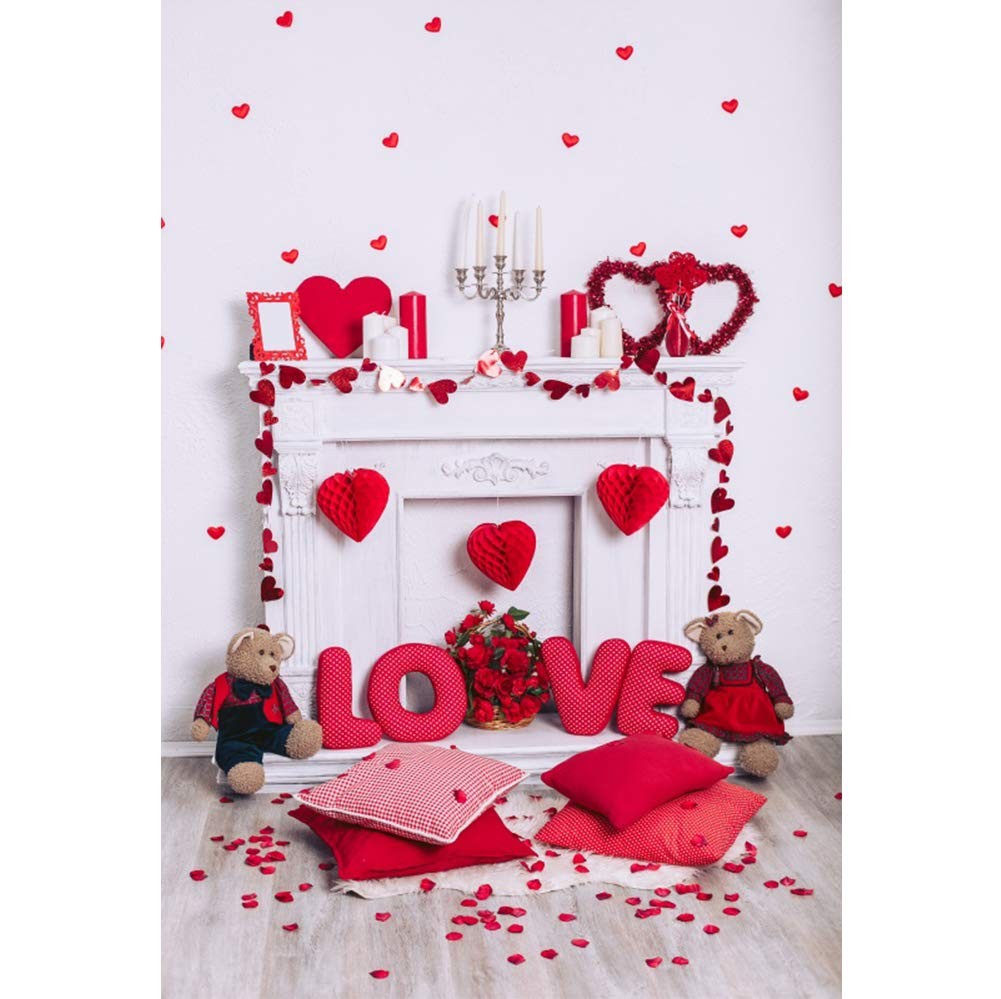 Valentines Backdrop Fabric Love Fireplace Kids Pictures Photo Booth 5×7 Ft