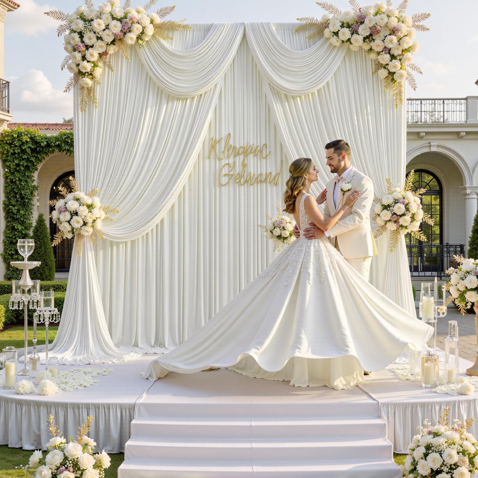 20 ft x 8 ft Ivory Backdrop Curtain Panels, 4 Panels 5 ft x 8 ft Free Polyest…