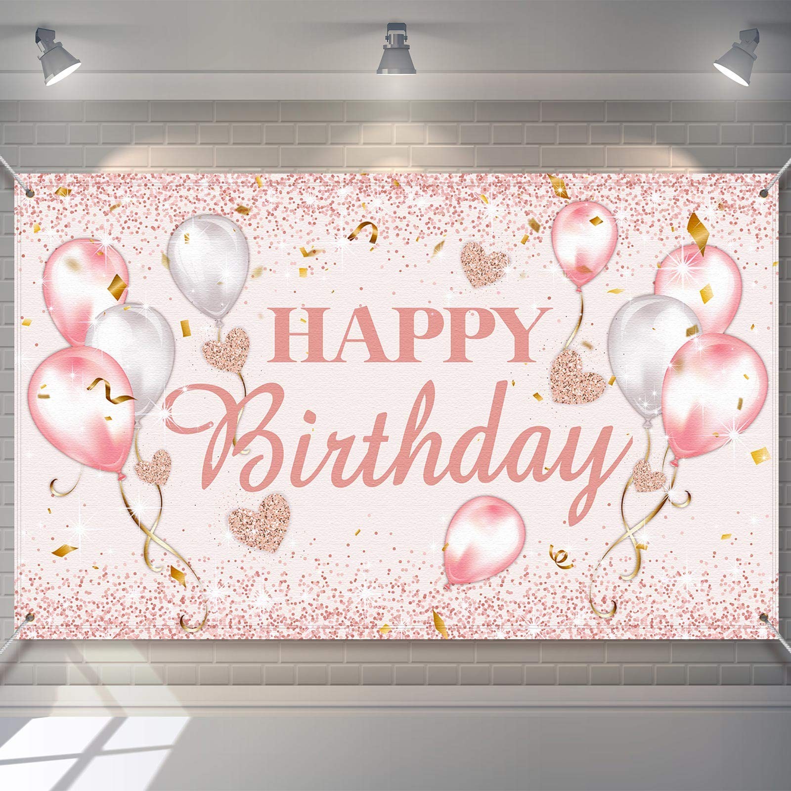 Tatuo Pink and Rose Gold Happy Birthday Party 70.8 x 43.3 inch,