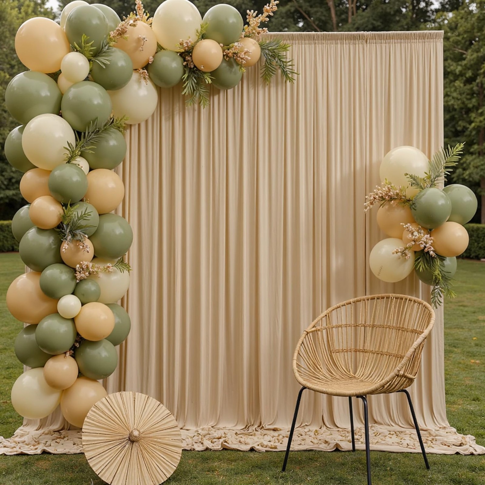 20ft x 10ft Beige Backdrop Curtains for Parties Weddings, 4 Panels 5×10ft Sof…