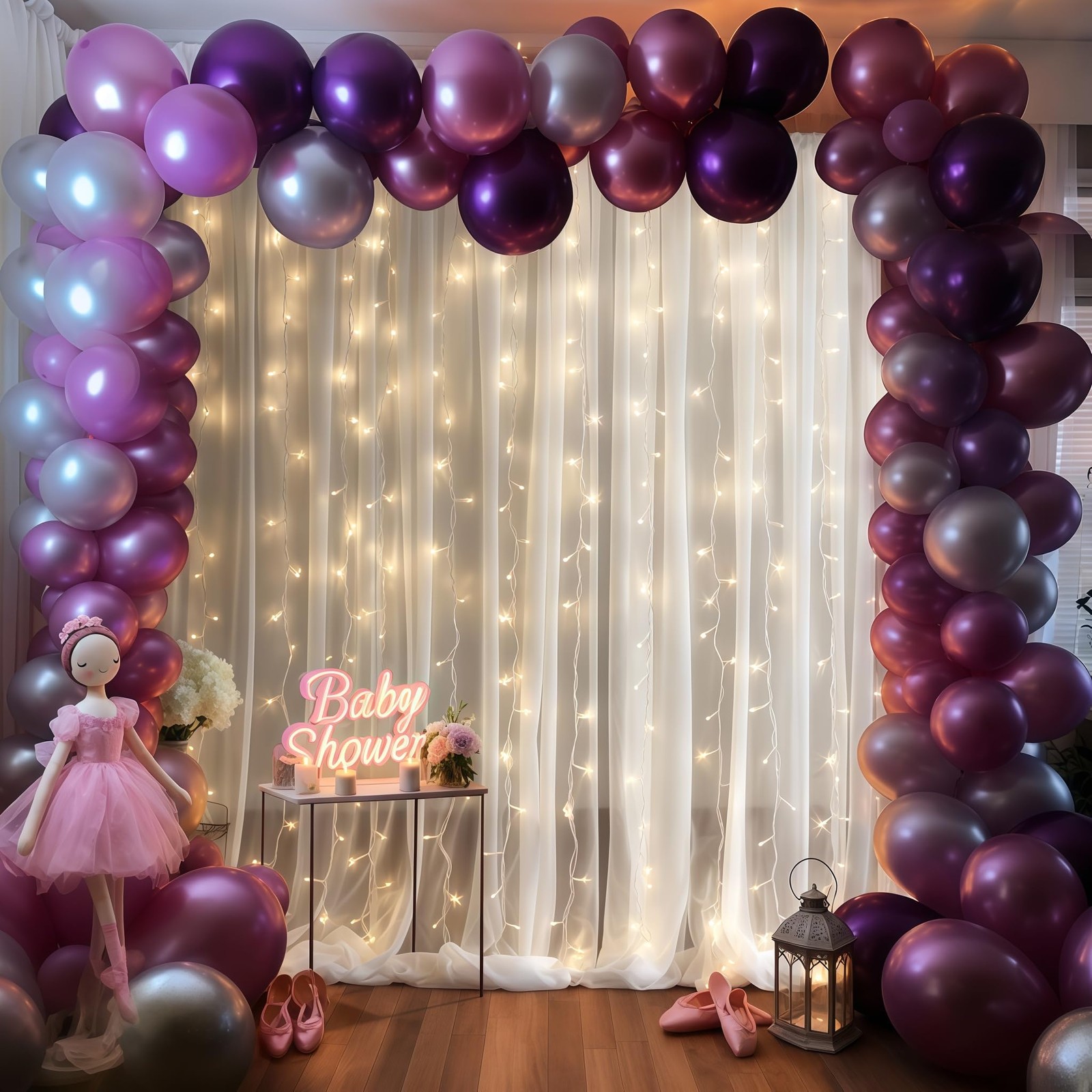 10×10ft White Tulle Backdrop Curtain with Lights String for Parites, Sheer Cu…