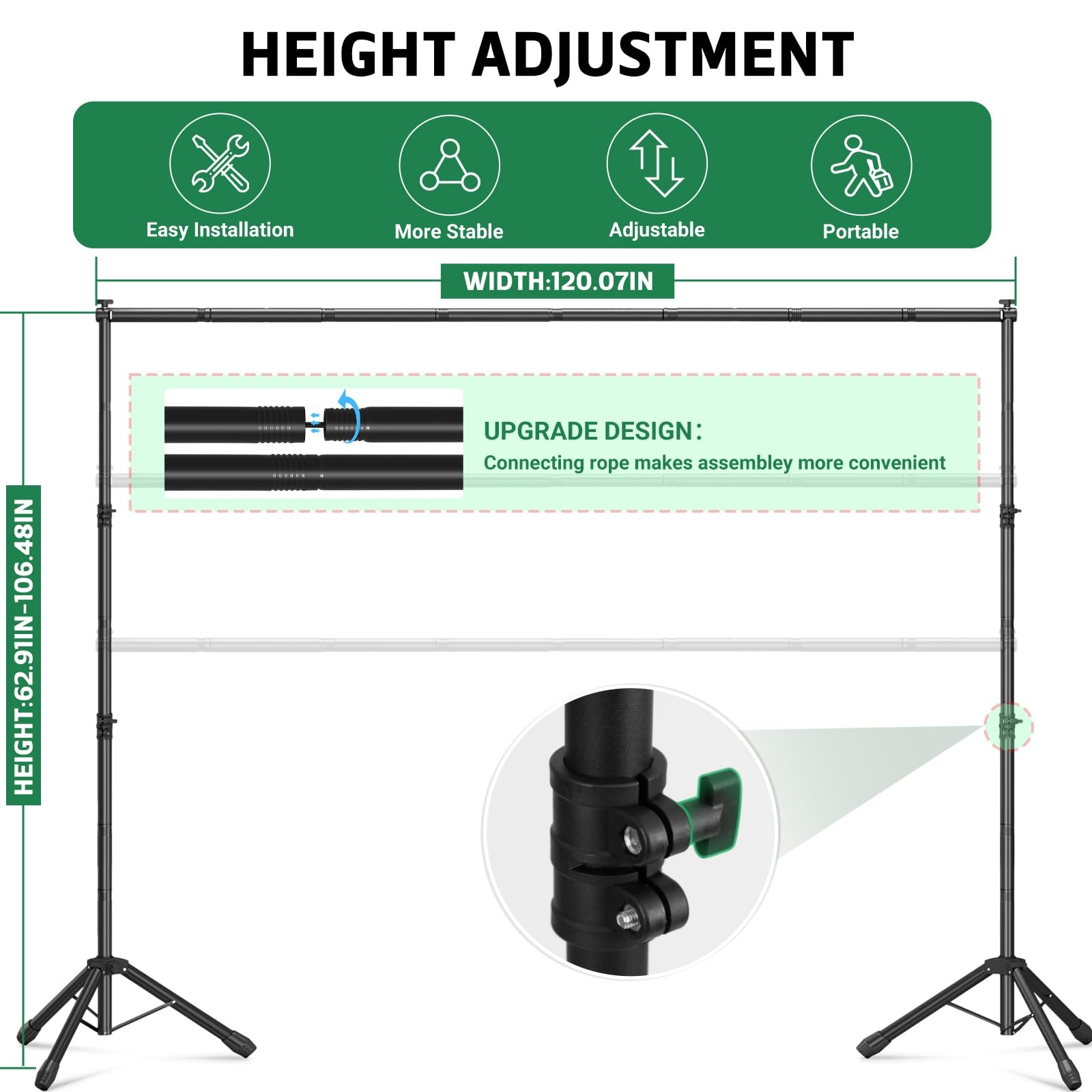 3-in-1 Backdrop Stand Kit 10×8.5 ft for Photography Studio, T-Shape Backdrops