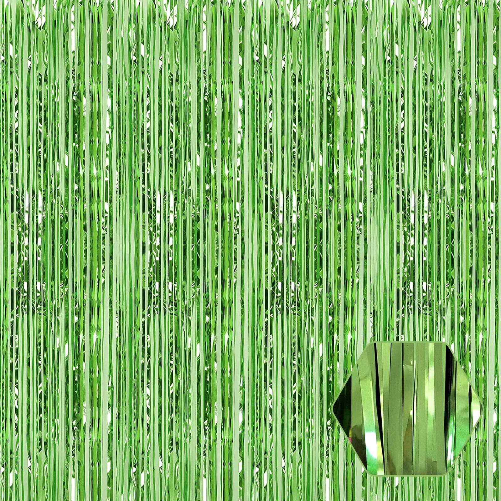 6 Pack Light Green Foil Fringe Curtain 3.2 feet x 6.6 feet,