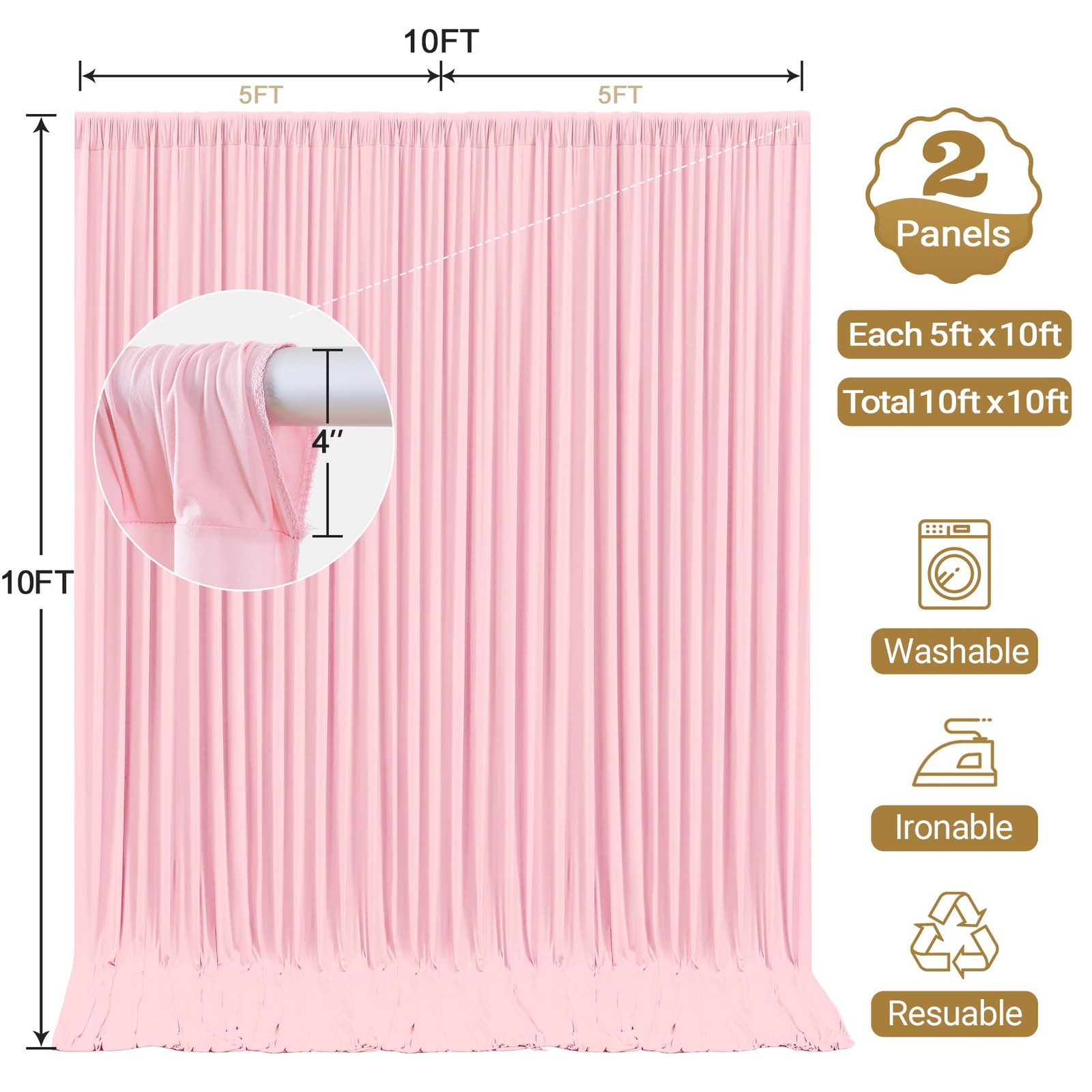 10x10ft Pink Wrinkle Free Polyester Photography Backdrop Curtain Panels Drapes