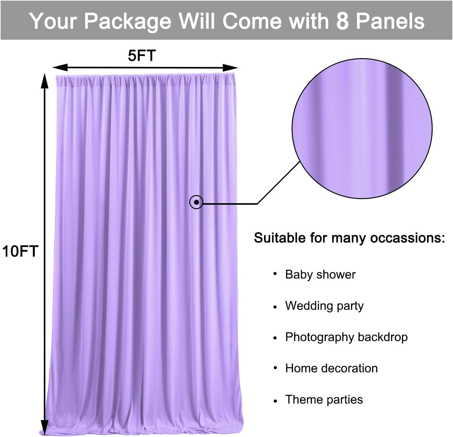Lavender 40ft x 10ft Wrinkle-Free Backdrop Curtain for Parties & Photoshoots