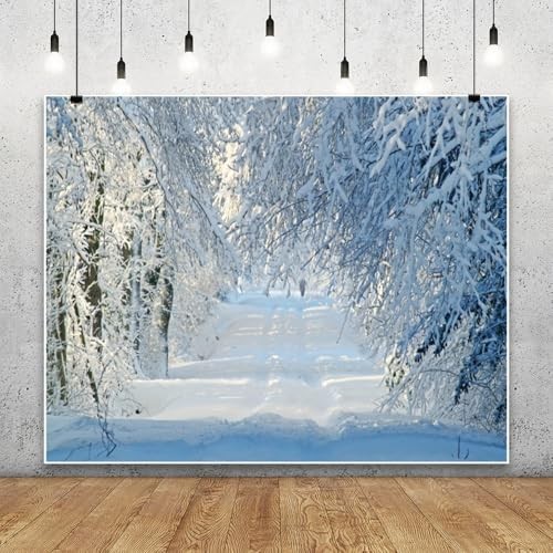 Snowy Forest Photo Background – Winter Wonderland Backdrop – 10x8ft Blue