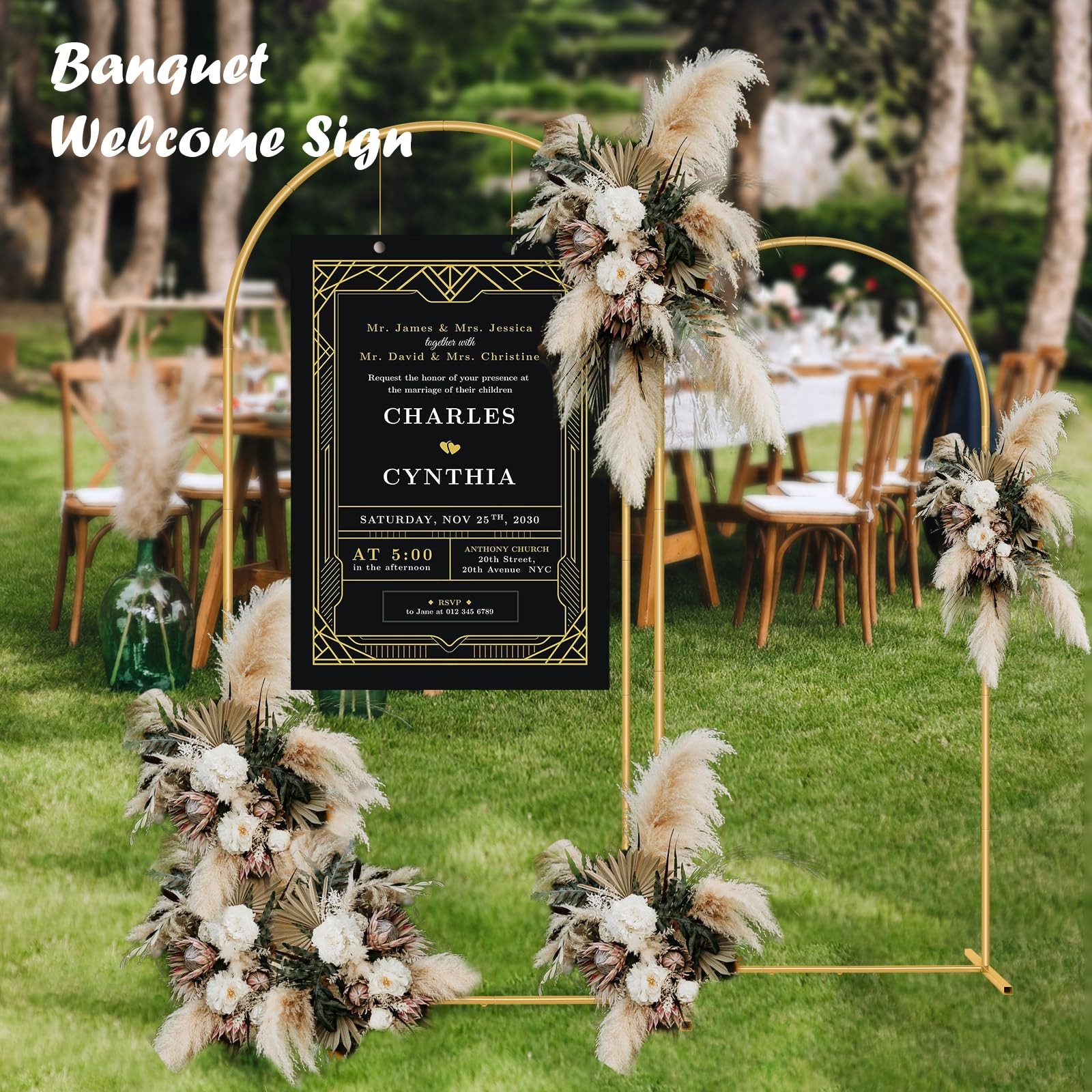 Metal Arch Backdrop Stand 7.2FT+6FT Wedding Arch Backdrop Stand Set of 2 Gold…