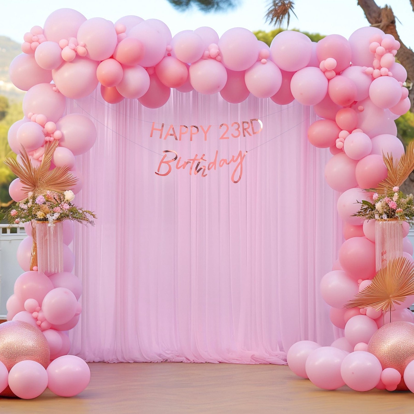 10x10FT Pink Tulle Backdrop Curtains Sheer Photo Wedding Background Decor