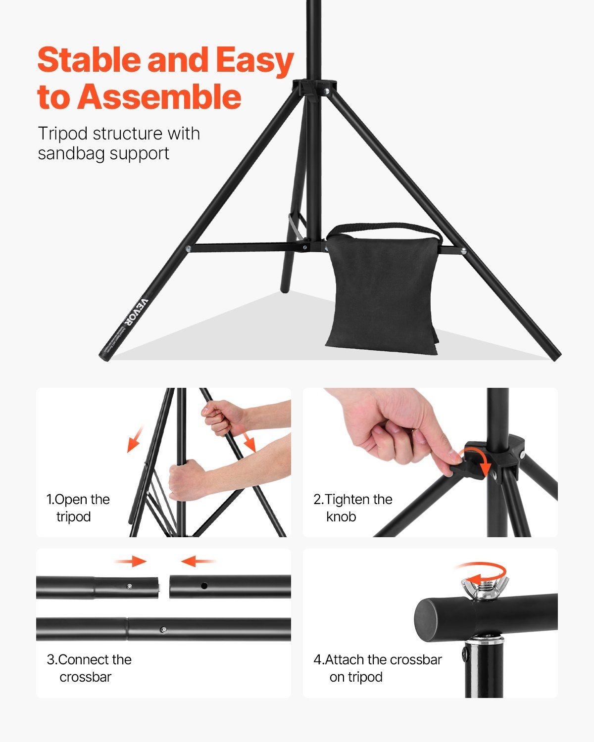 Stable 7x10ft Backdrop Stand Carbon Base 5-10ft Extendable 2.4-7ft High