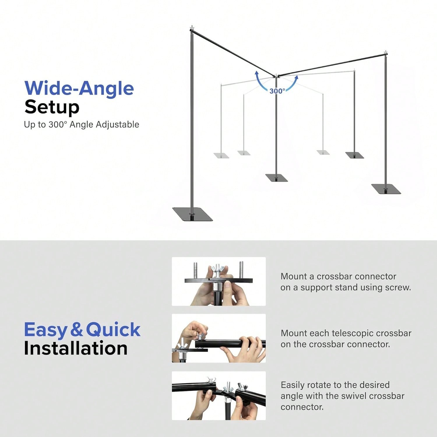 Adjustable 19×6.5ft Backdrop Stand With 360° Connectors Clamps And Carry Bag