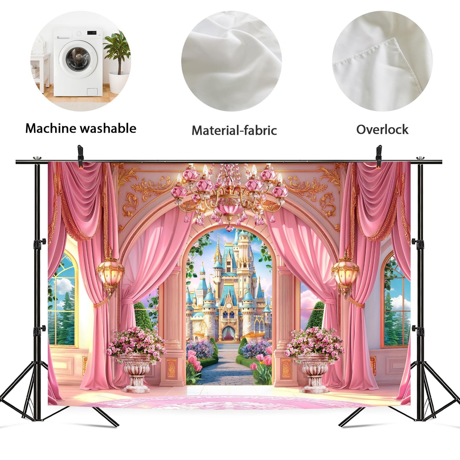 Princess Castle Garden Backdrop 8Wx6H Photography Pink Palace Curtain Crystal…