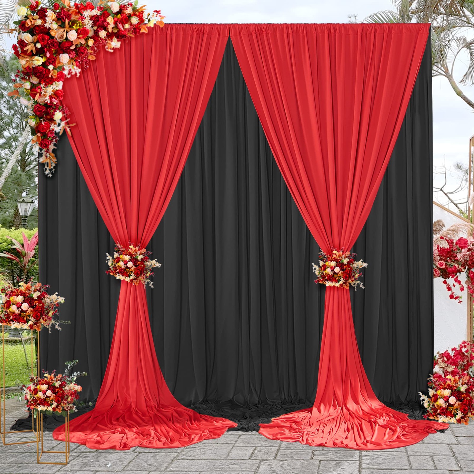 10ft x 10ft Wrinkle Free Backdrop Curtain Red&Black Backdrop Curtain for Part…