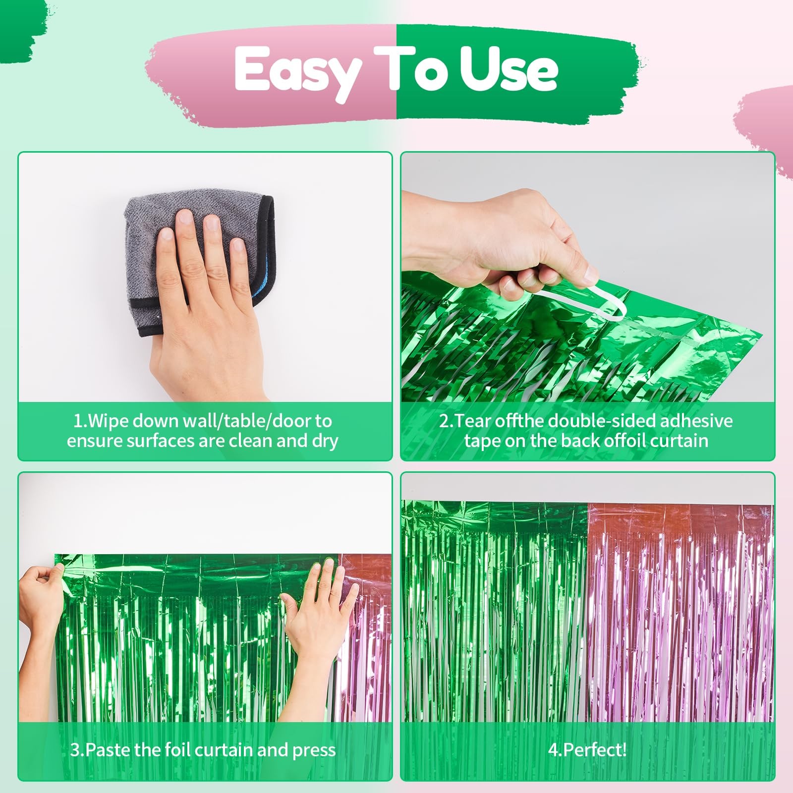 Vagilelf 2 Pack Pink and Green Party 3.3ft x 6.6ft, pink green