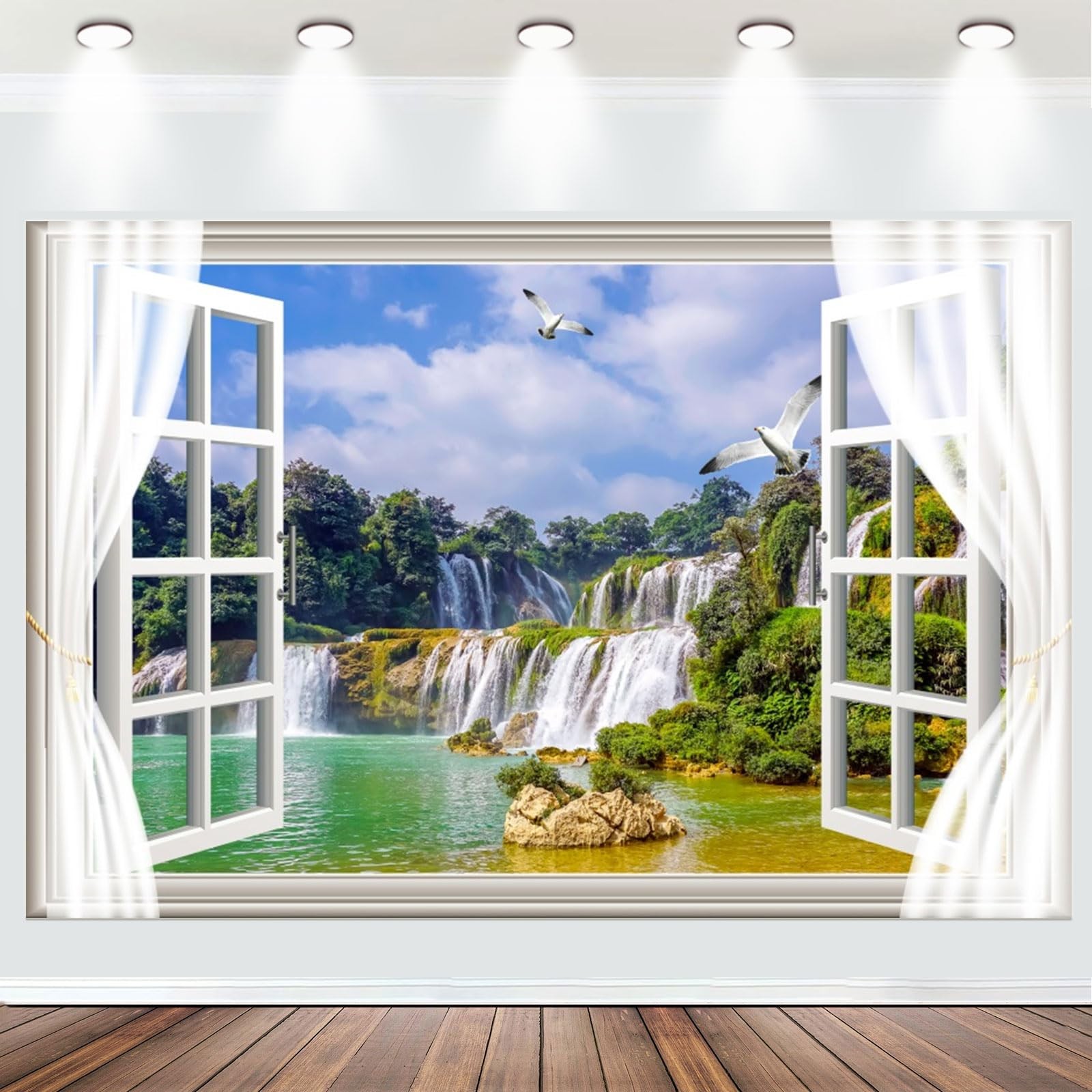 Fabric 7×5 Ft Waterfall Scenery Backdrop Window View Spring Natural Landscape