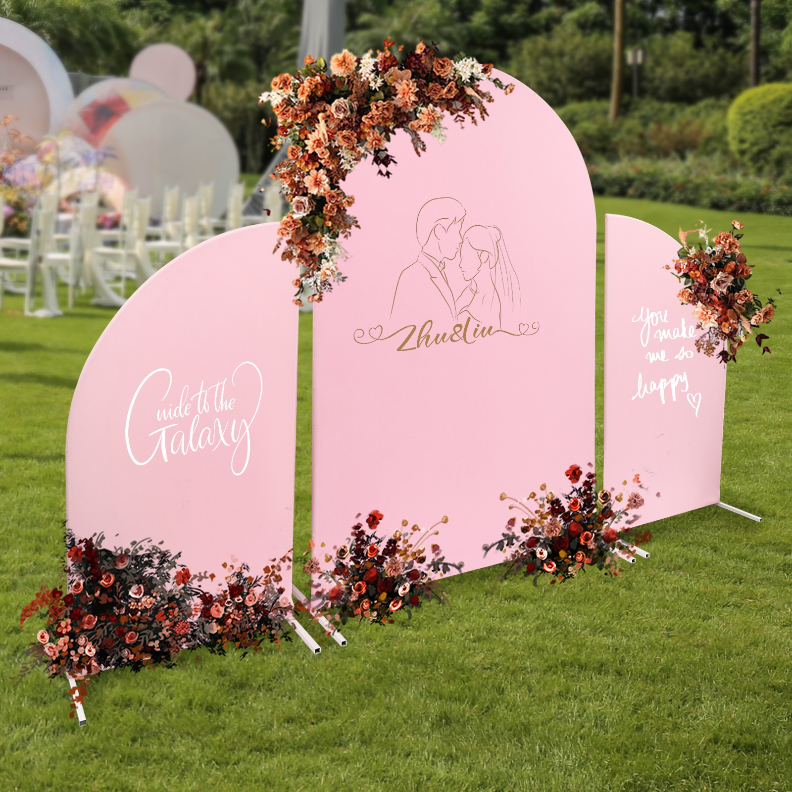 Pink Wedding Arch Cover & White Wedding Arch Backdrop Stand Set Party Ceremony