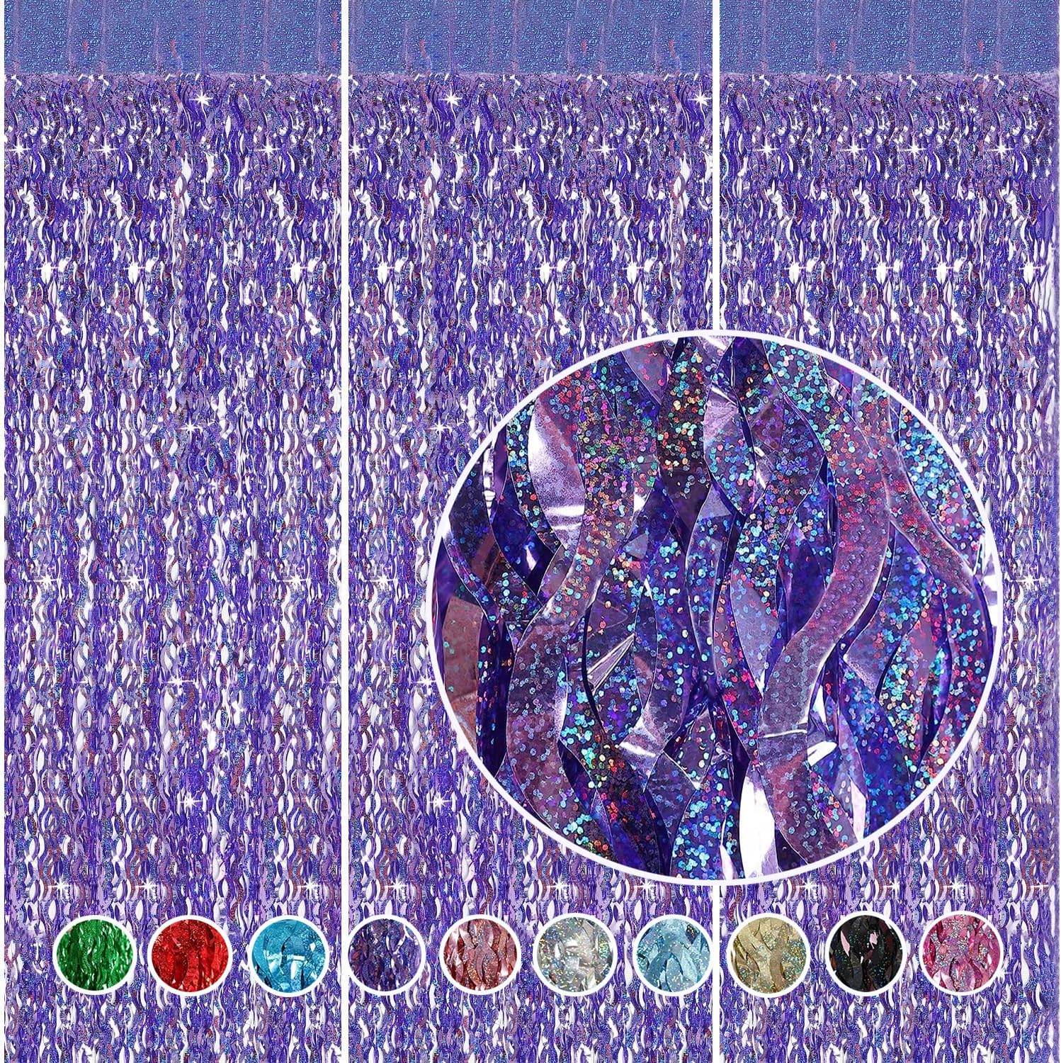 Purple Foil Fringe Curtains Party Decorations – 3 Pack 3.3 ft x 6.6 ft Foil P…