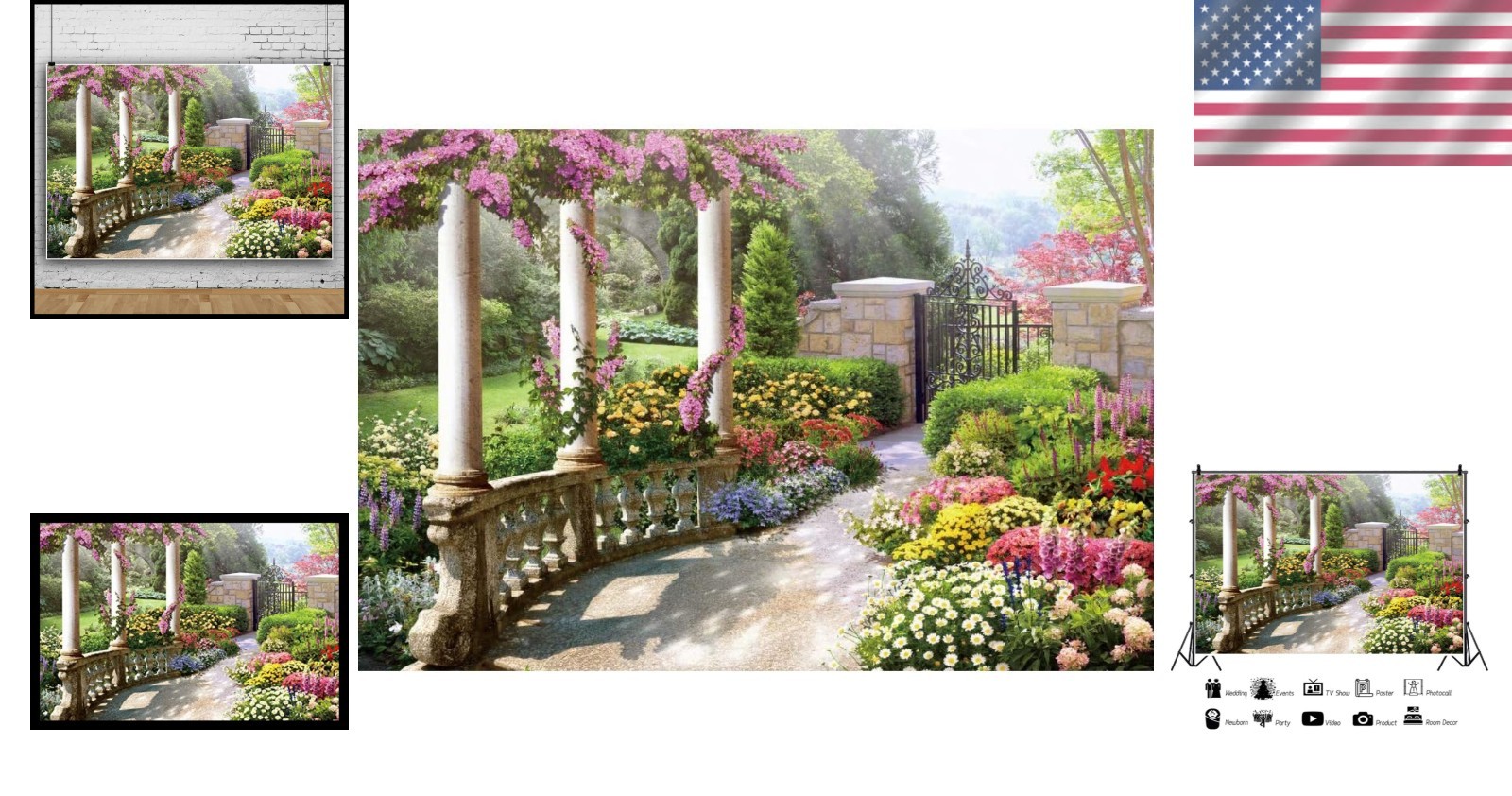 Water Resistant 10x8ft Photography Backdrop – Vintage Garden Style for Events