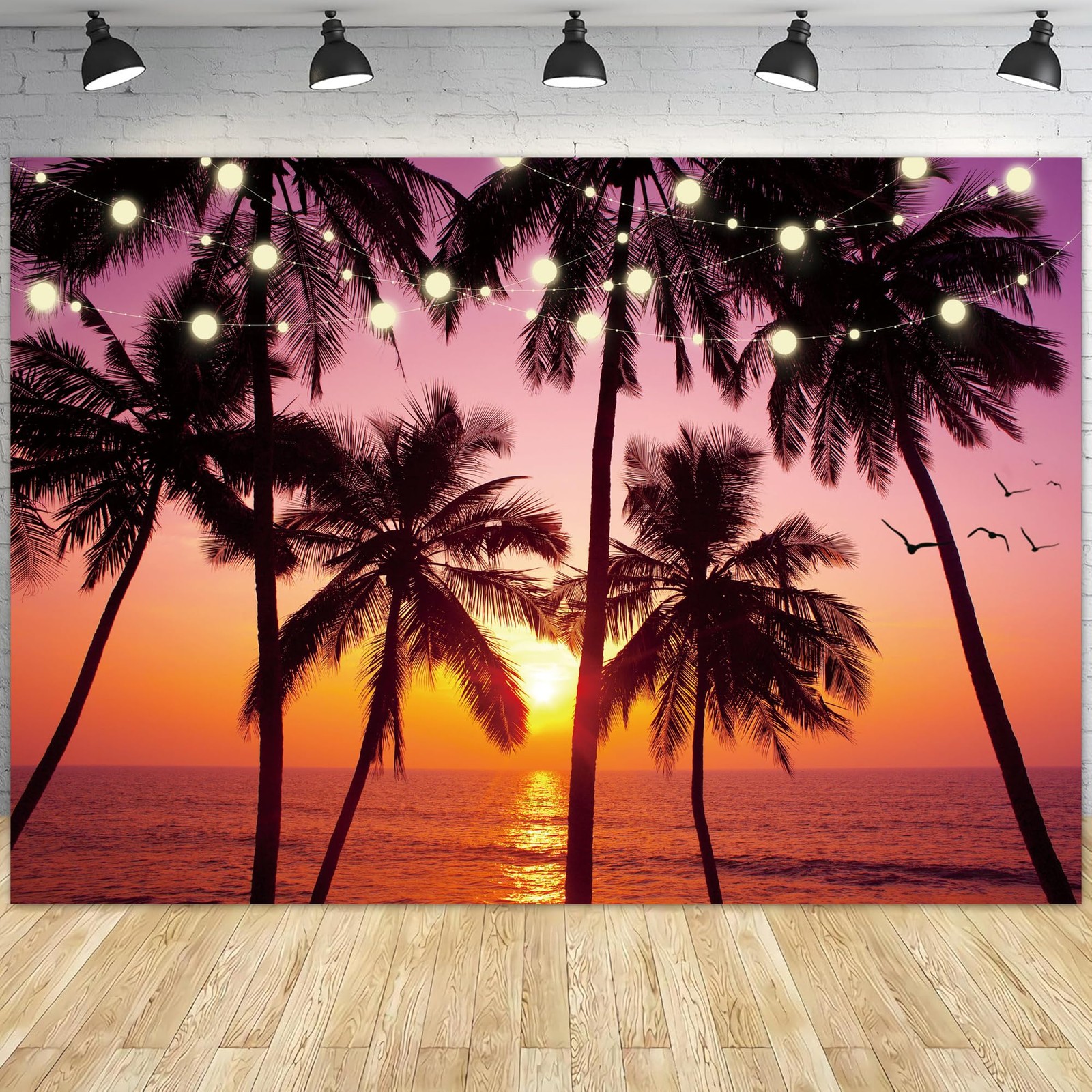 7x5ft Sunset Summer Beach Hawaiian Luau Surfboard Photography Backdrop