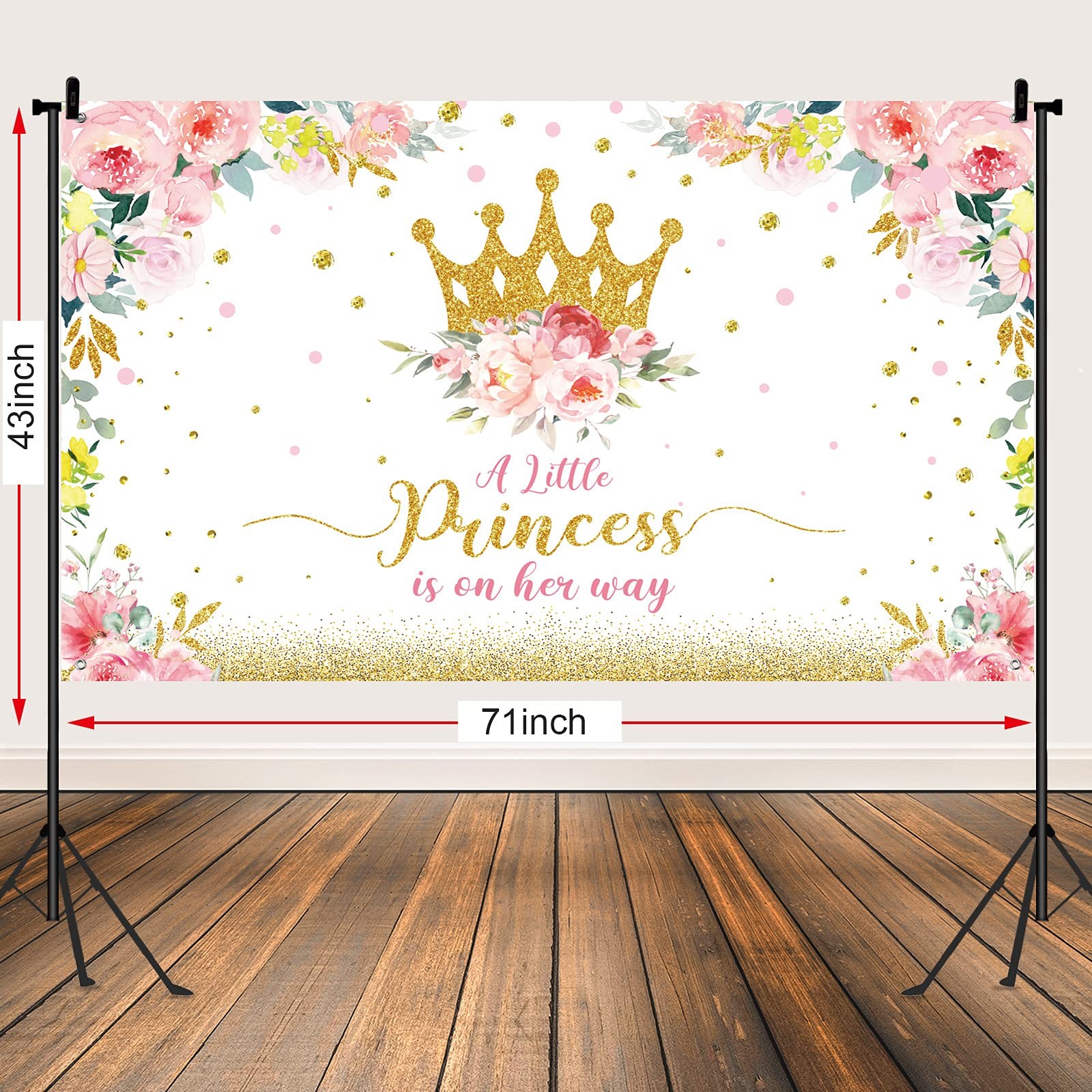 Tatuo Baby Shower Backdrop 6×3.6 ft Little Princess 71 x 43 inches, Gold