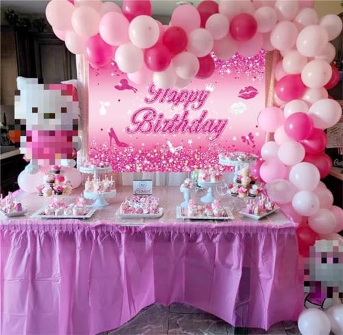 Pink Flash Birthday Backdrop Hot Pink Shining Sequins Photography 7x5FT