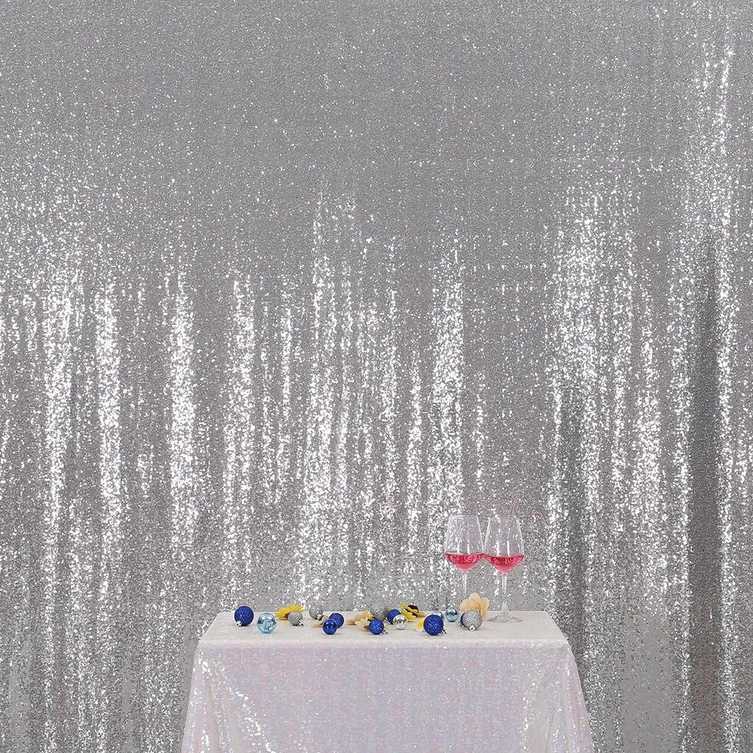 Silver Sequin Backdrop,7FT x 7FT Sequin Photography Backdrop Curtain for Part…