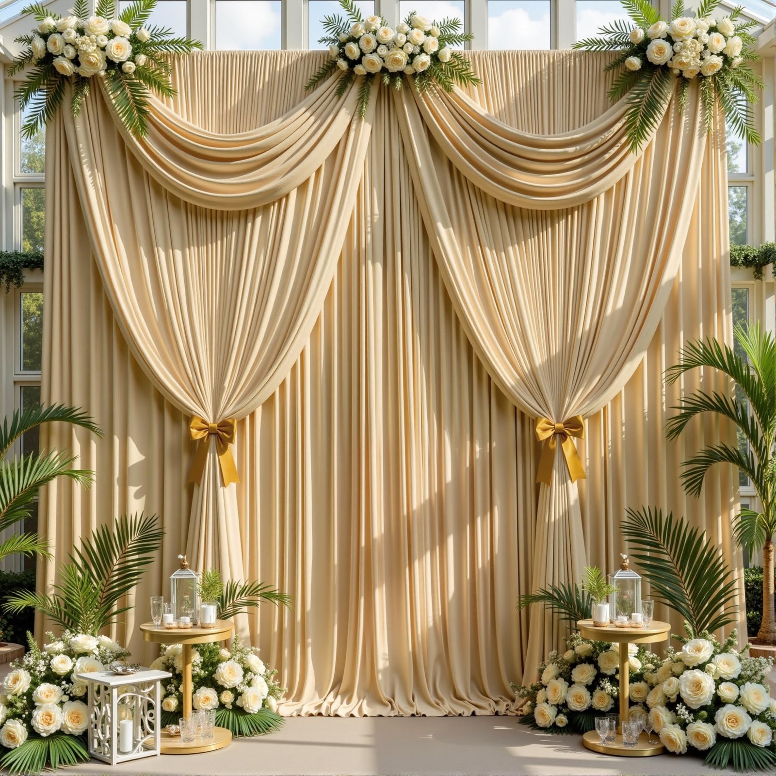 40x14ft Beige Backdrop Curtains for Wedding W5′ x H14′(8 panels),