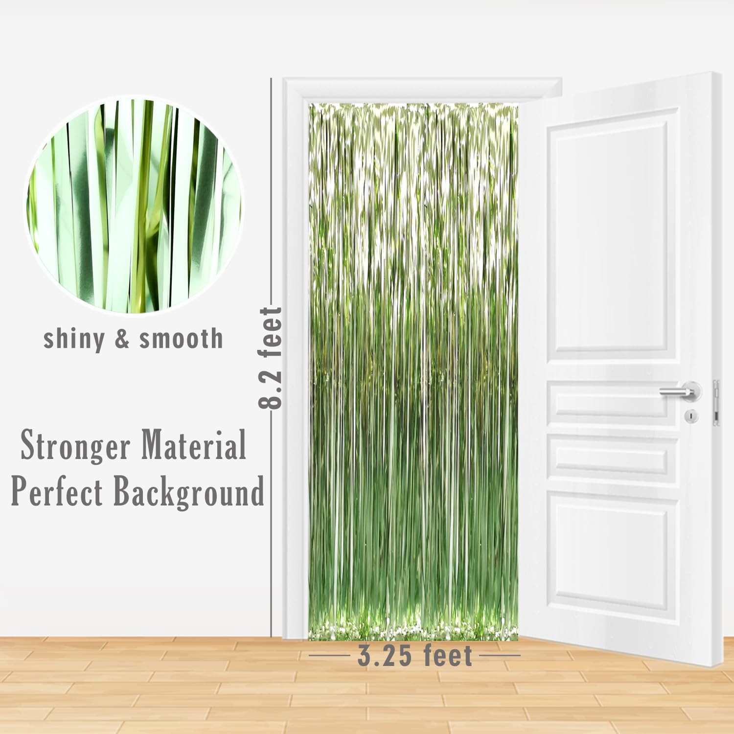 Sage Green Metallic Tinsel Foil Fringe Curtains Party Backdrop 3.2×8.2ft 2 PCS