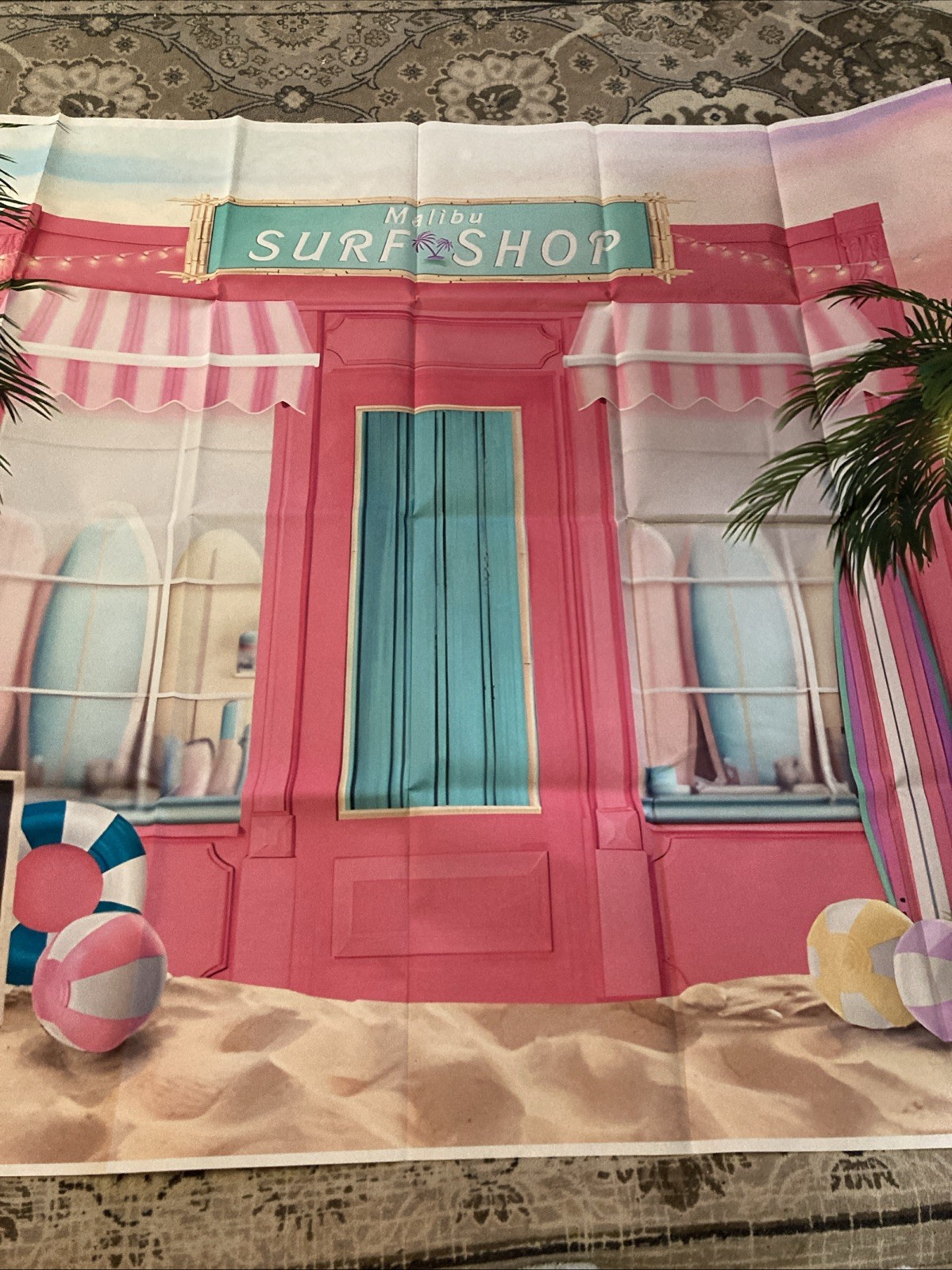Summer Malibu Surf Shop Beach Backdrop Tropical Flower Palm Ocean Birthday 58×40