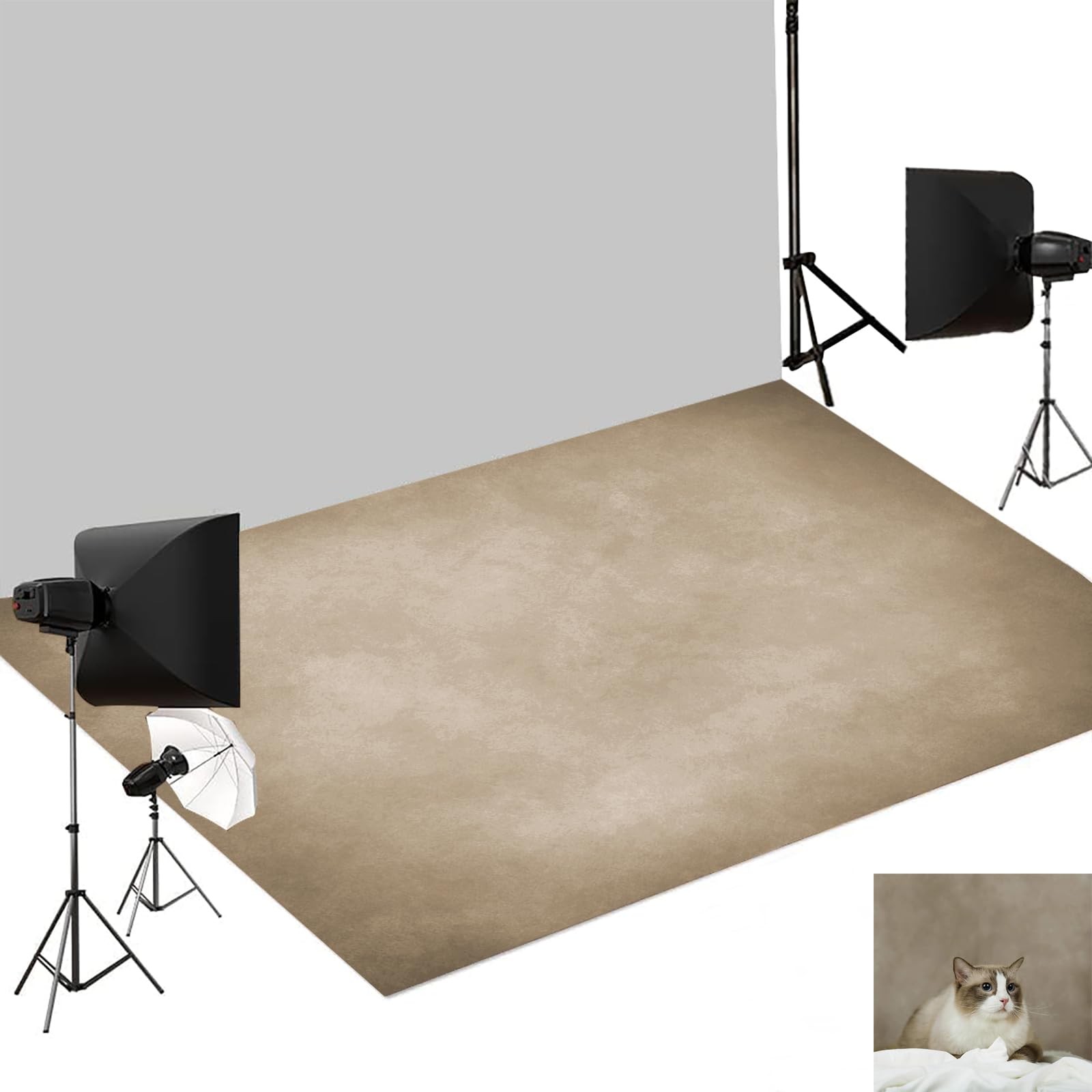 Kate Warm Beige Vintage Photography Rubber Floor Mat, Non-Slip 8x5ft, Brown