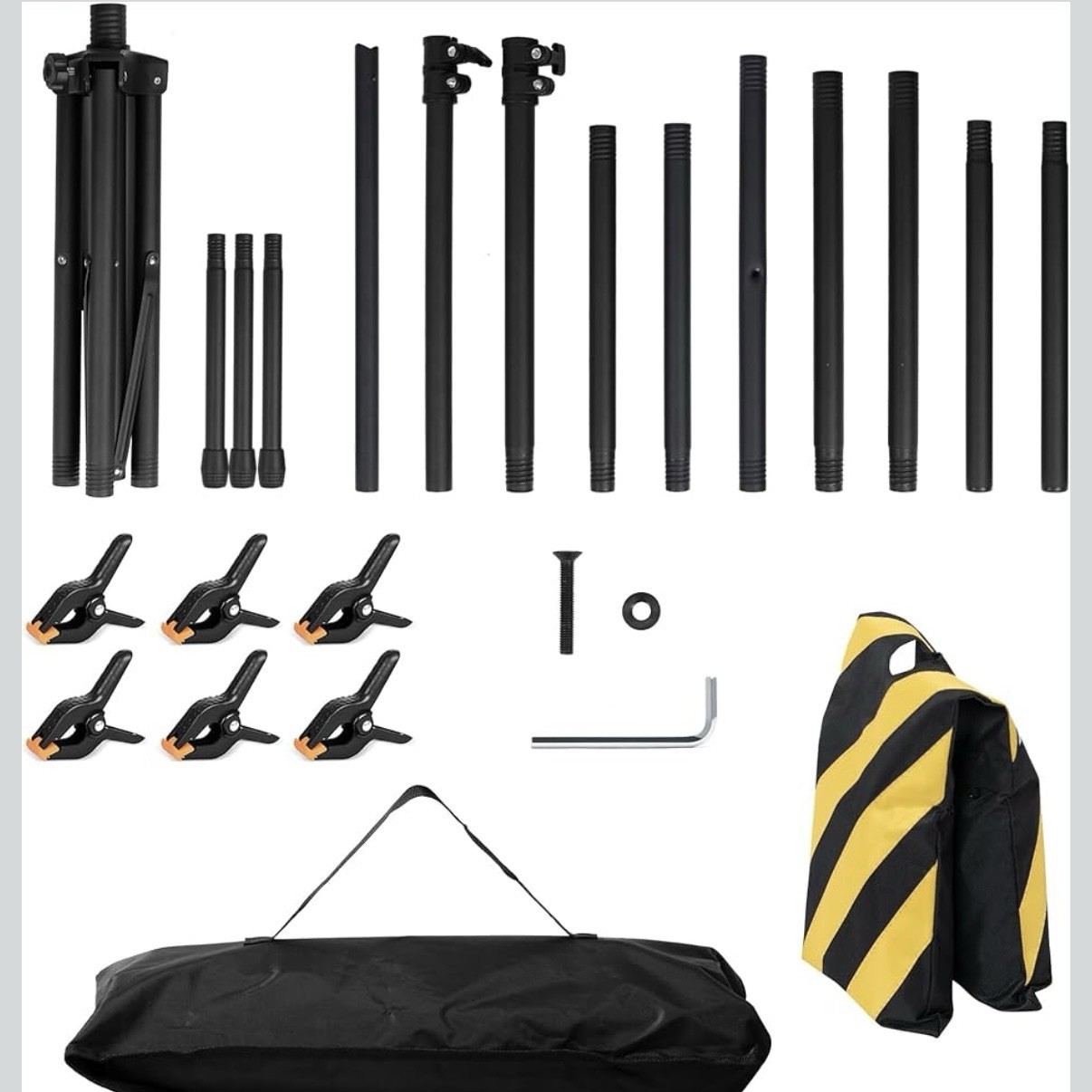 Photo Studio Adjustable Backdrop Support Stand 63.5in, 6 Clamps, Sandbag, Black
