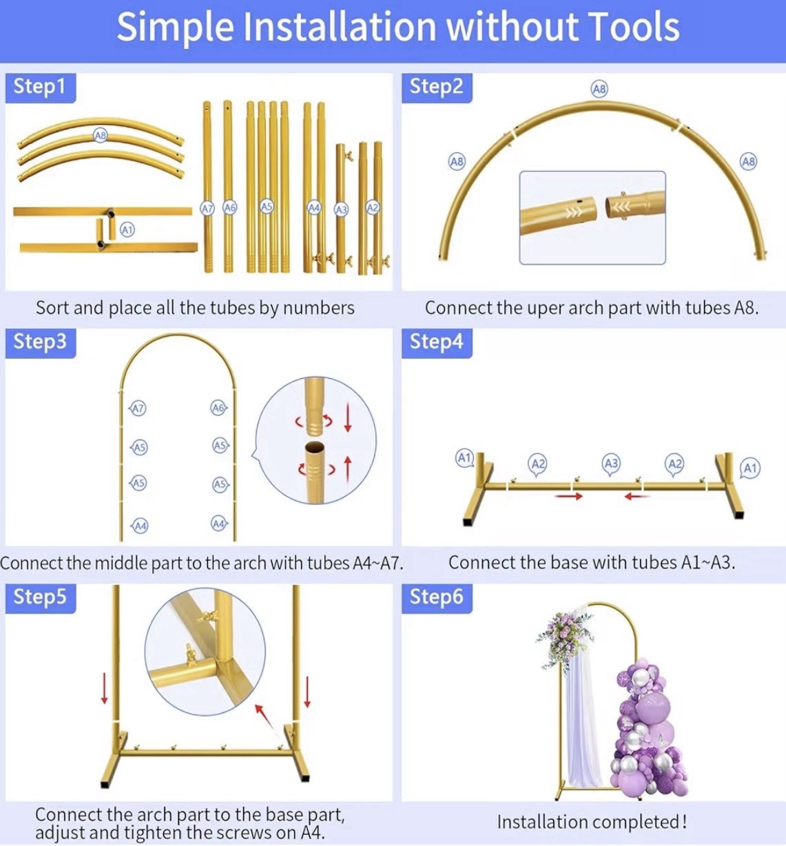 6 ft Arch Backdrop Stand, Wedding Arch Frame, Stable Metal Background Stand w…