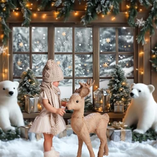 Snowy Xmas Backdrop Window – Snowy Pine Trees – Forest View – 7x5ft Bear