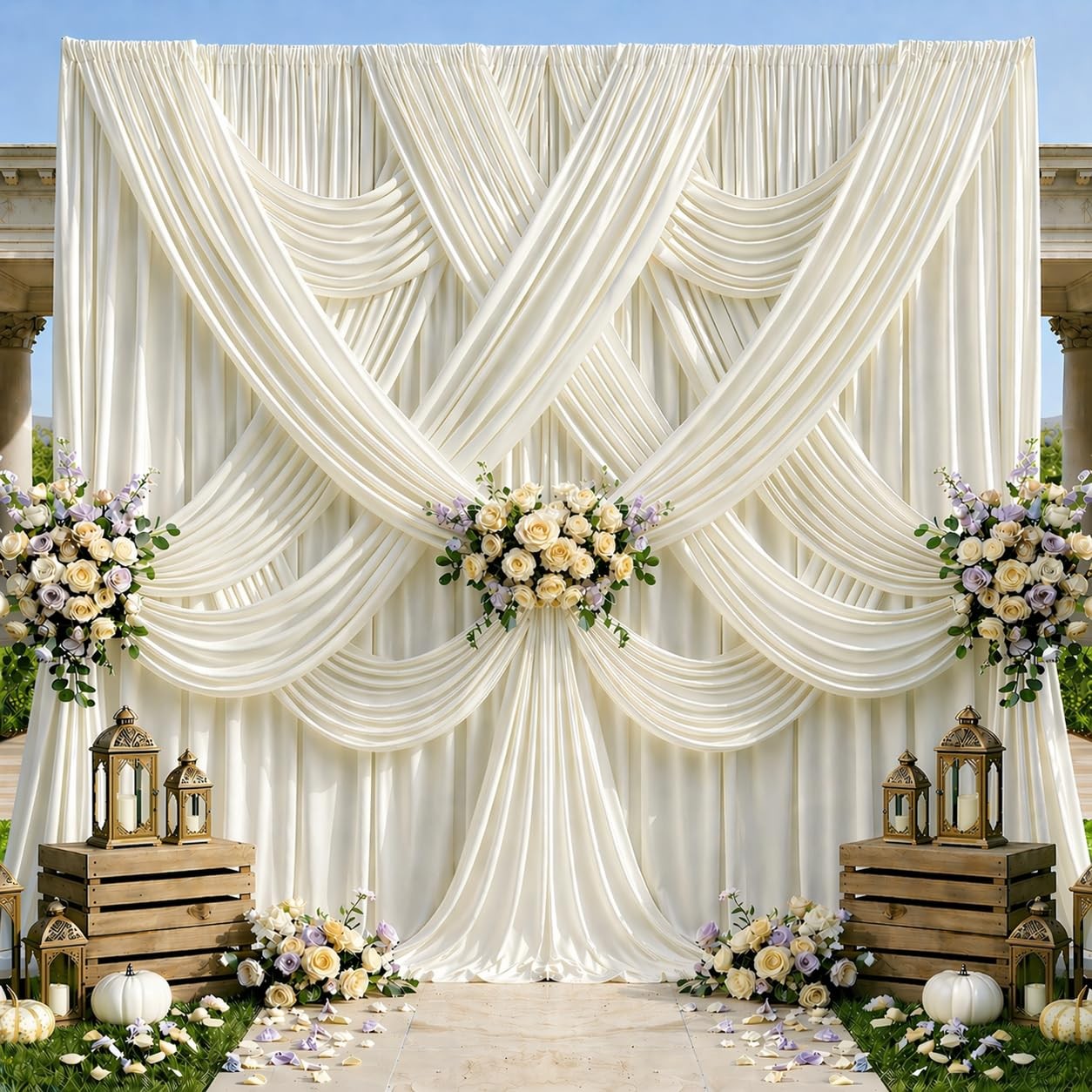20×10 FT Ivory Wedding Backdrop Curtain, Fabric Backdrop Thick Polyester Drap…
