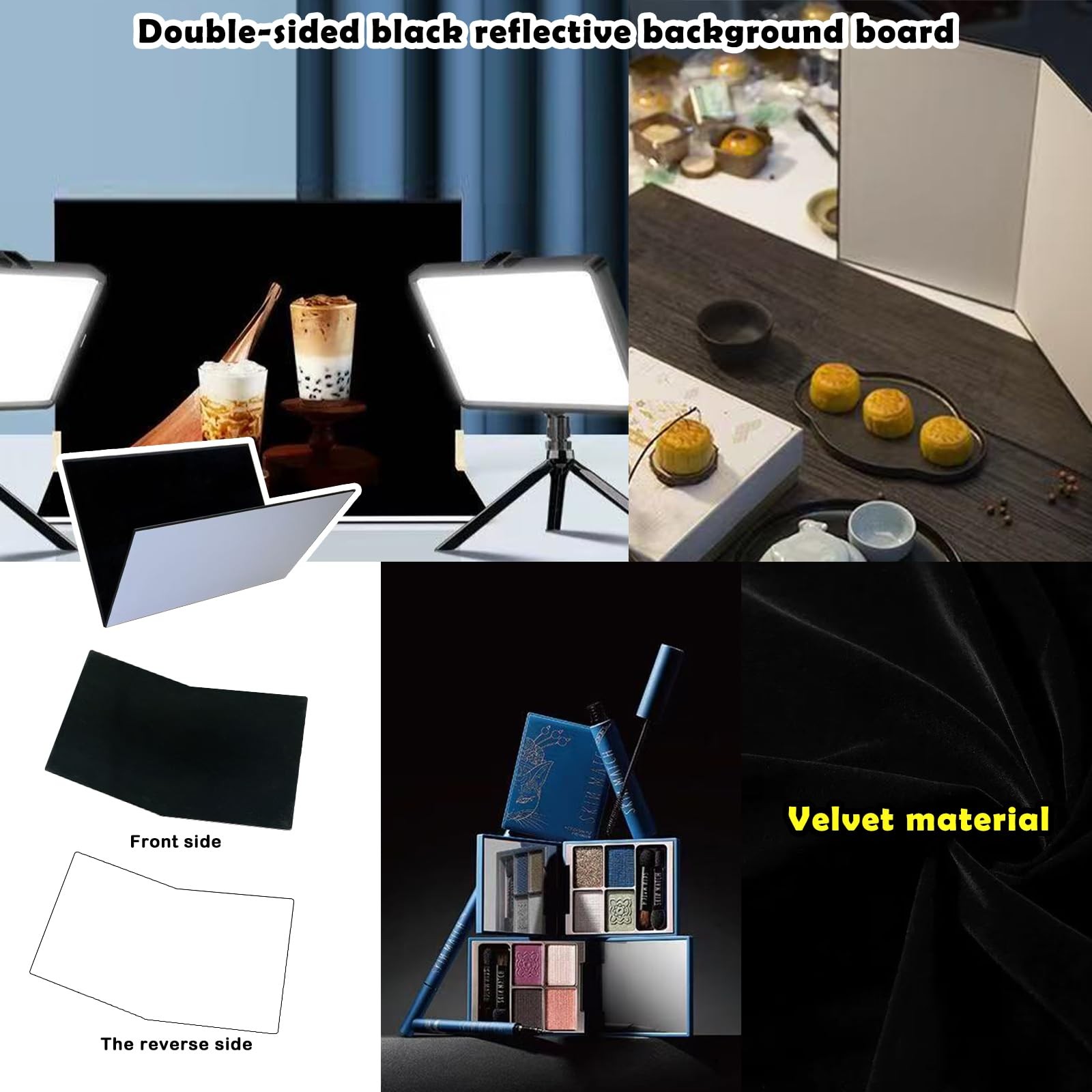 14PCS Black Velvet Flocked Product Photography Backdrops Board with 2PCS LED …