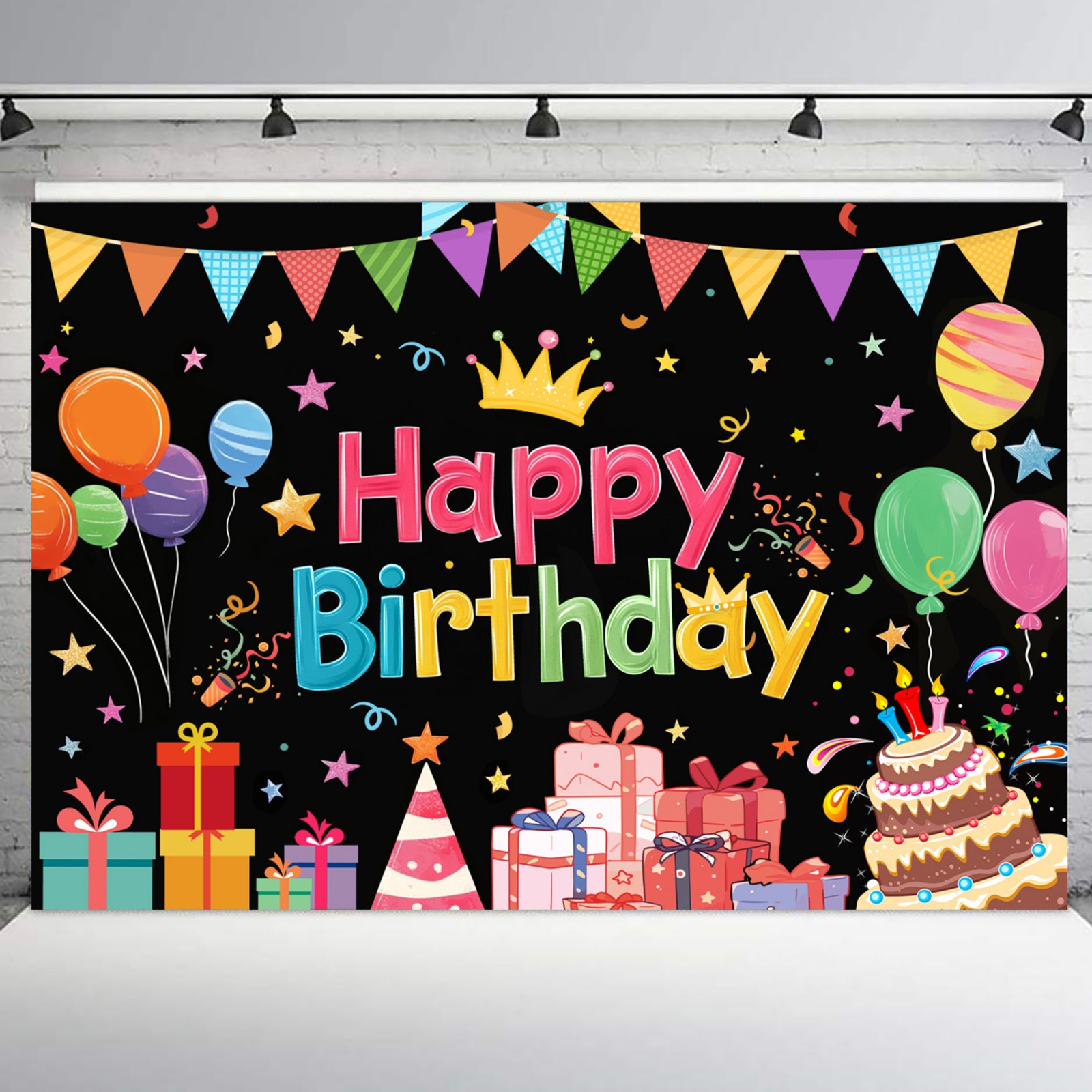 10x8ft Colorful Cartoon Balloon Happy Birthday Vinyl Backdrop Photo Background
