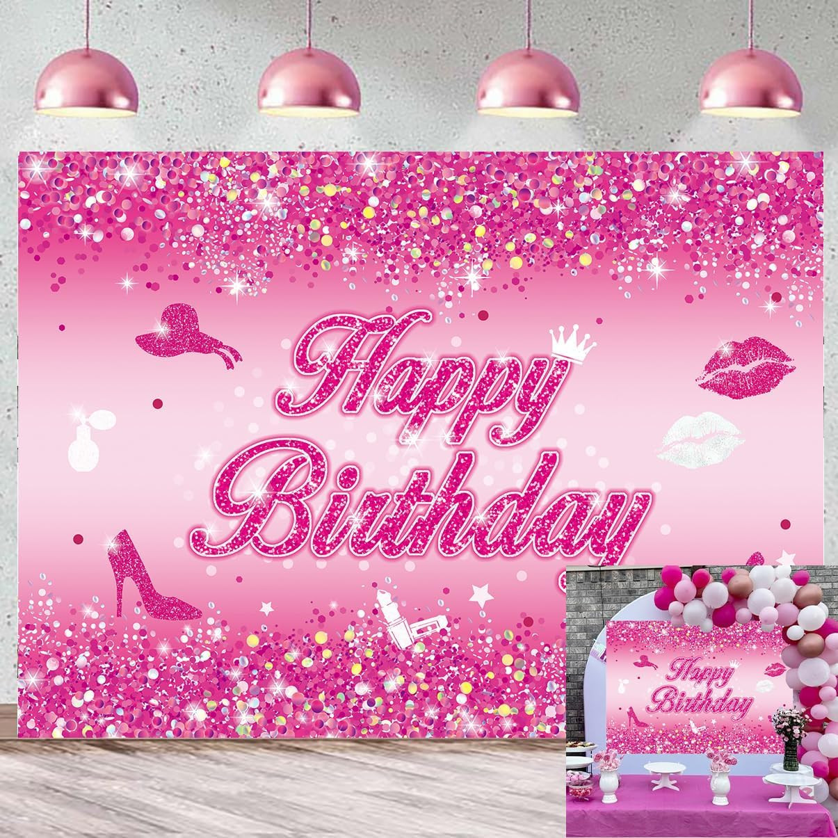 Pink Flash Birthday Backdrop 7X5Ft Hot Pink Shining Sequins Photography Backgrou