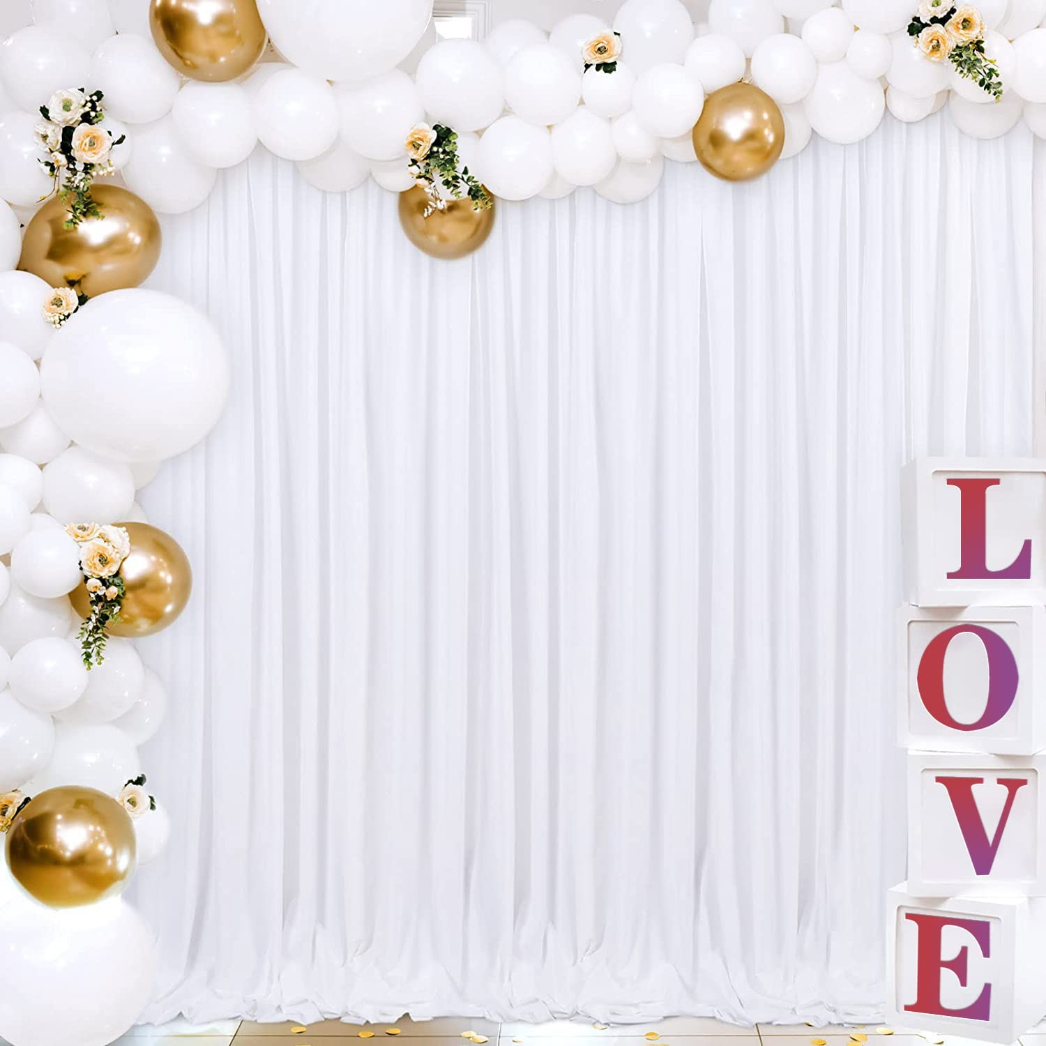 2 Panels 5ft x 7ft White Photography Backdrop Curtains, Polyester, Rod Pockets