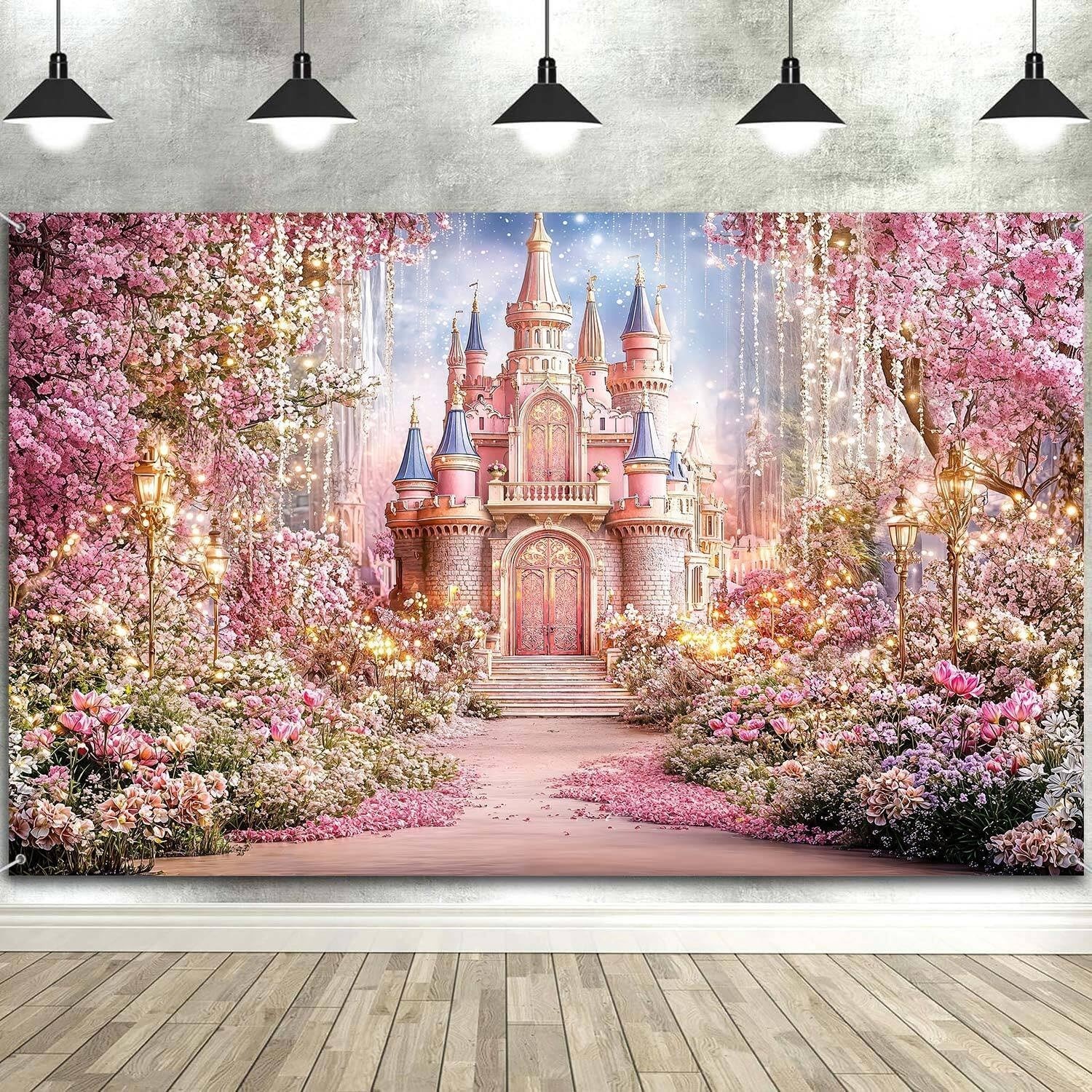 10x8ft Princess Castle Photography Backdrop Pink Flowers Floral Fantasy Fairy…