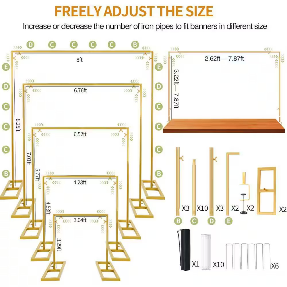 Adjustable Metal Backdrop Stand 8.2 Ft. Heavy Duty Wedding Arch Frame with Clamp