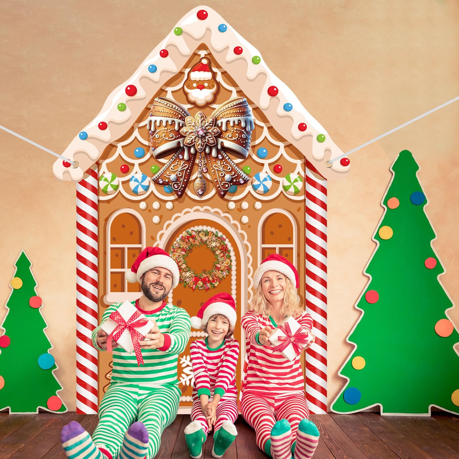 Large Christmas Gingerbread House Backdrop Fabric Candy Photo Prop 8×6 Ft