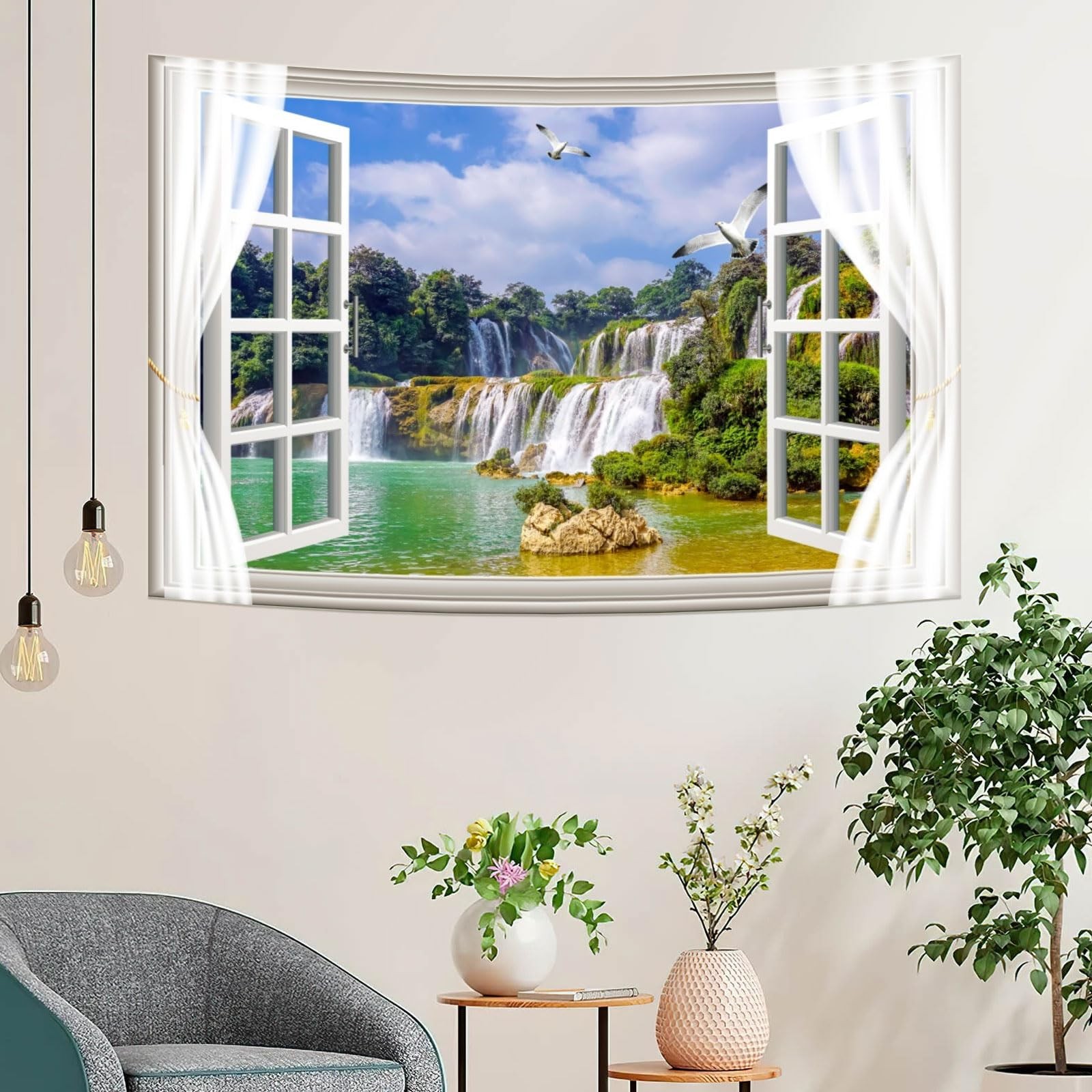 Fabric 7×5 Ft Waterfall Scenery Backdrop Window View Spring Natural Landscape