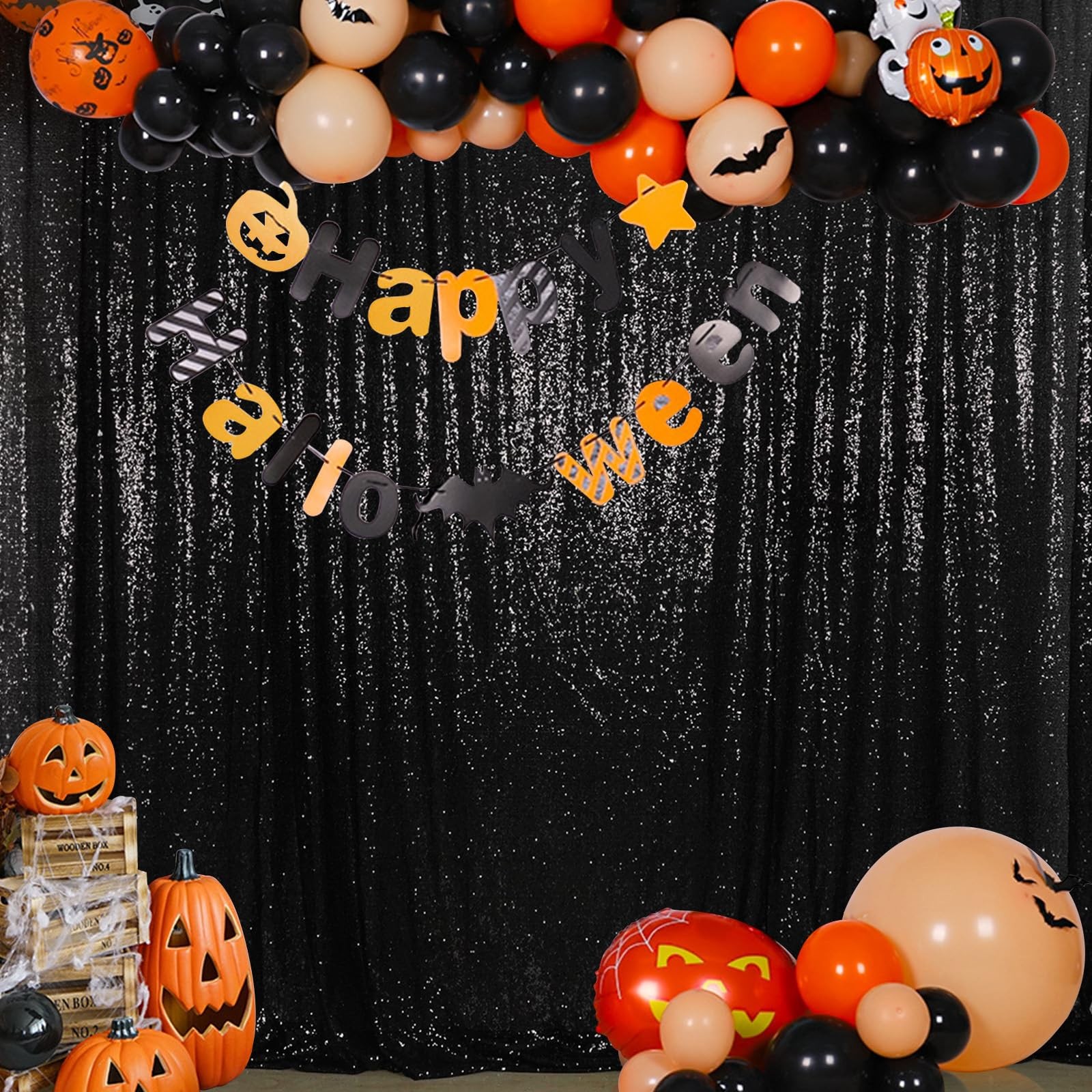 Sequin Backdrop 6×8 Feet Black Curtain Background Halloween Wedding Party