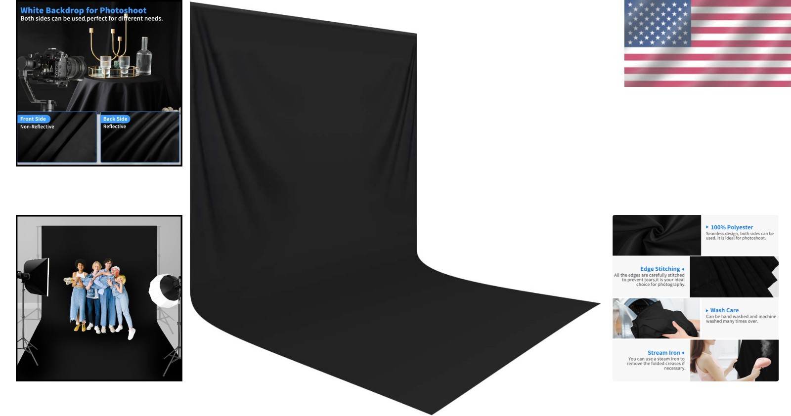 Elegant 10×20 ft Black Backdrop for Professional Photography & Celebrations