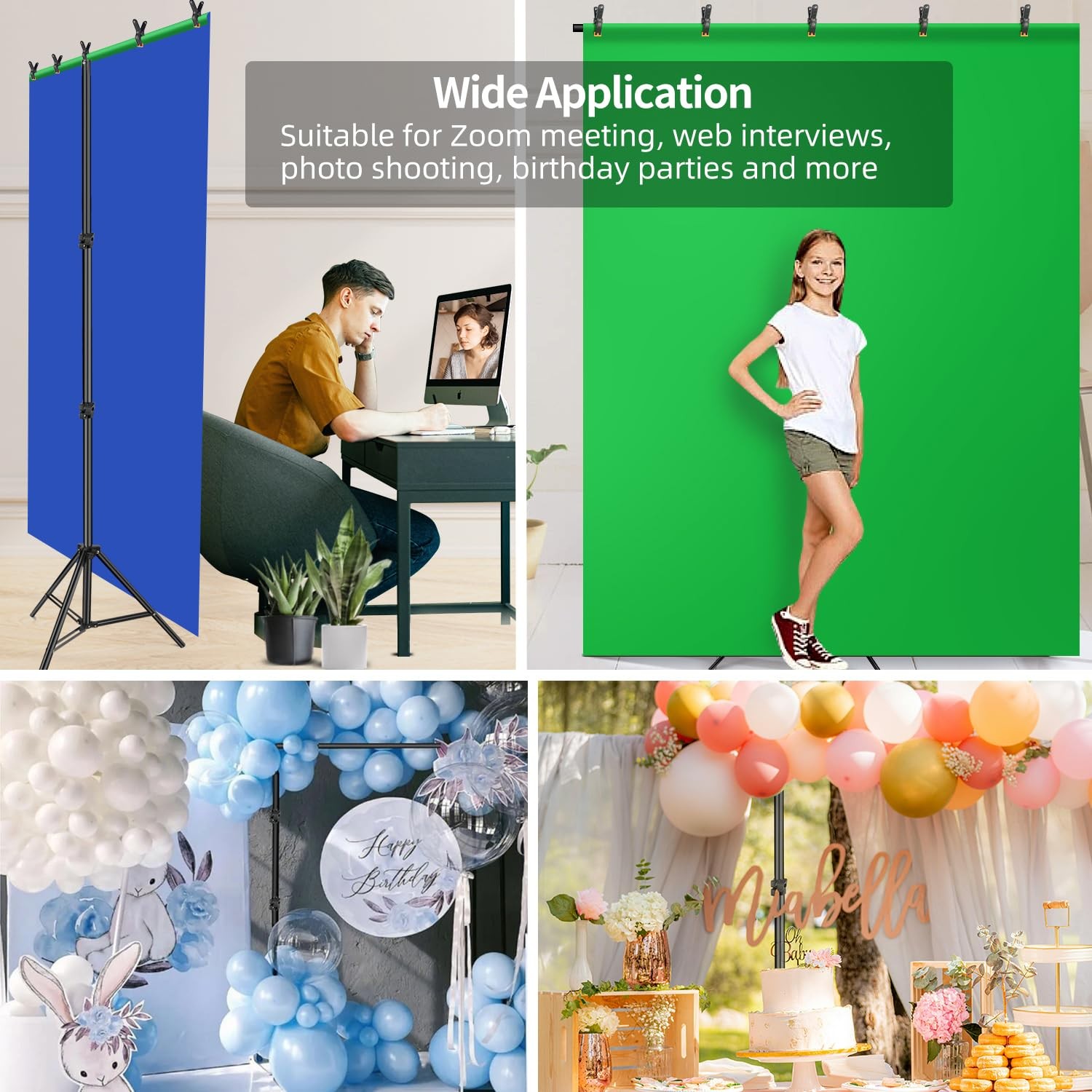 Blue Green Screen Backdrop Kit 2In1 7×5 FT 6.5×5 FT Reversible With Stand