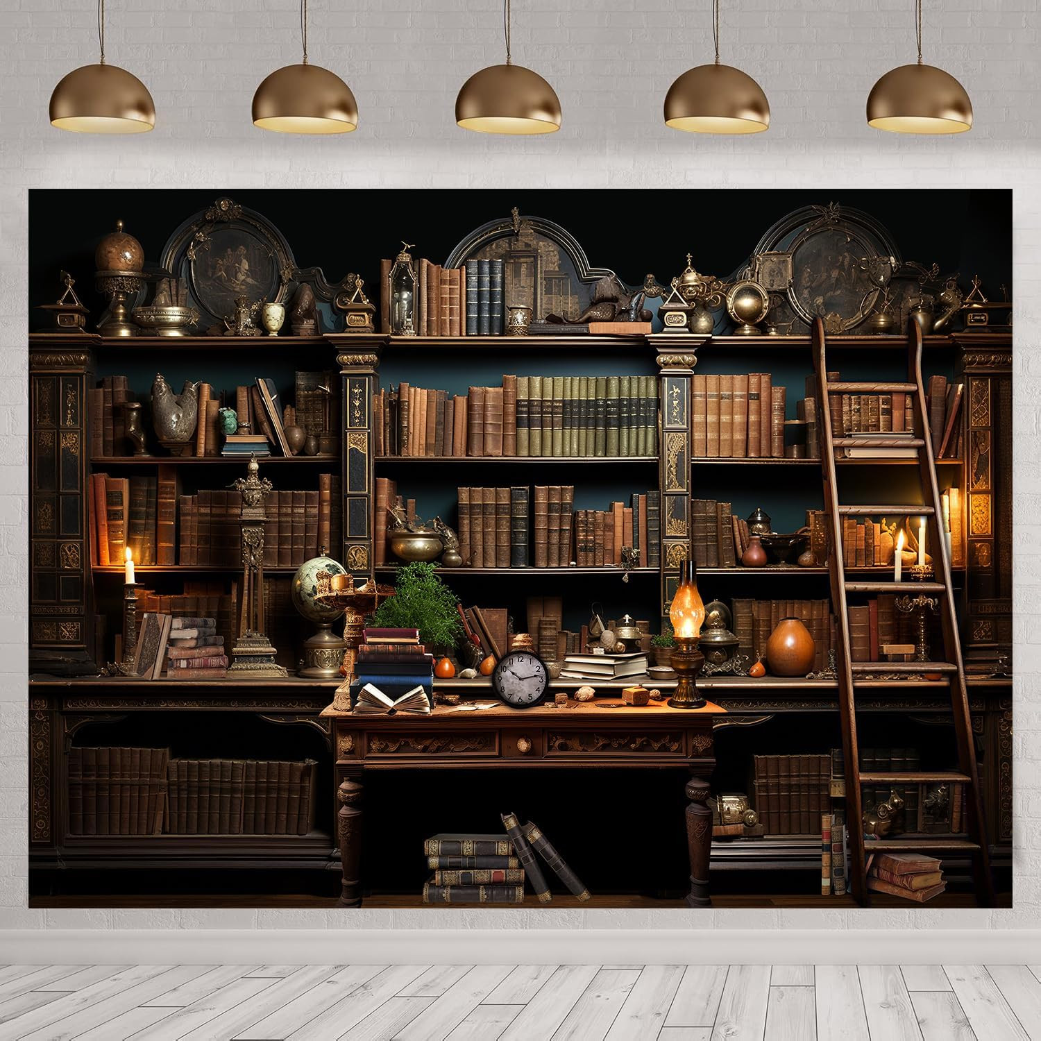 7X5FT Vintage Bookshelf Photography Backdrop Classical Study Room Medieval Books